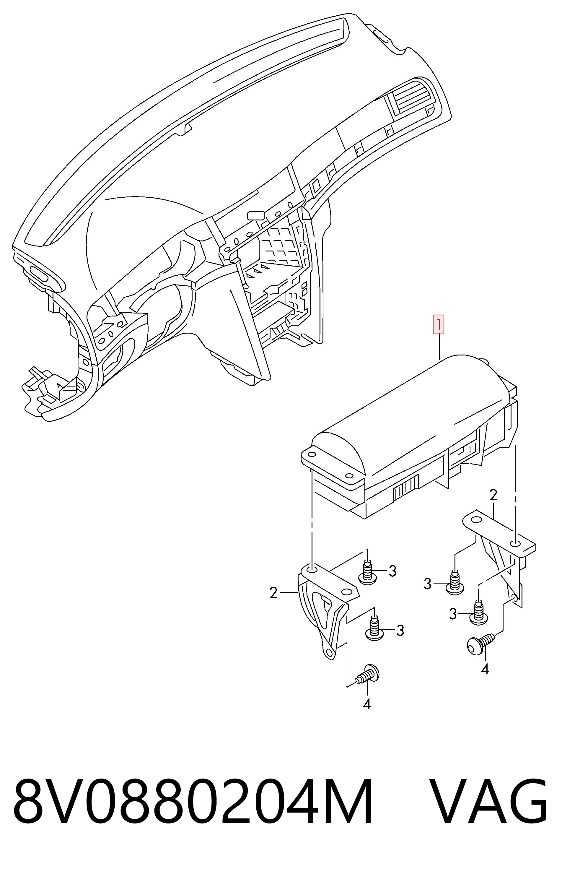 Подушка безопасности (AIRBAG) пассажирская VAG 8V0880204M цена, от 76.02 USD