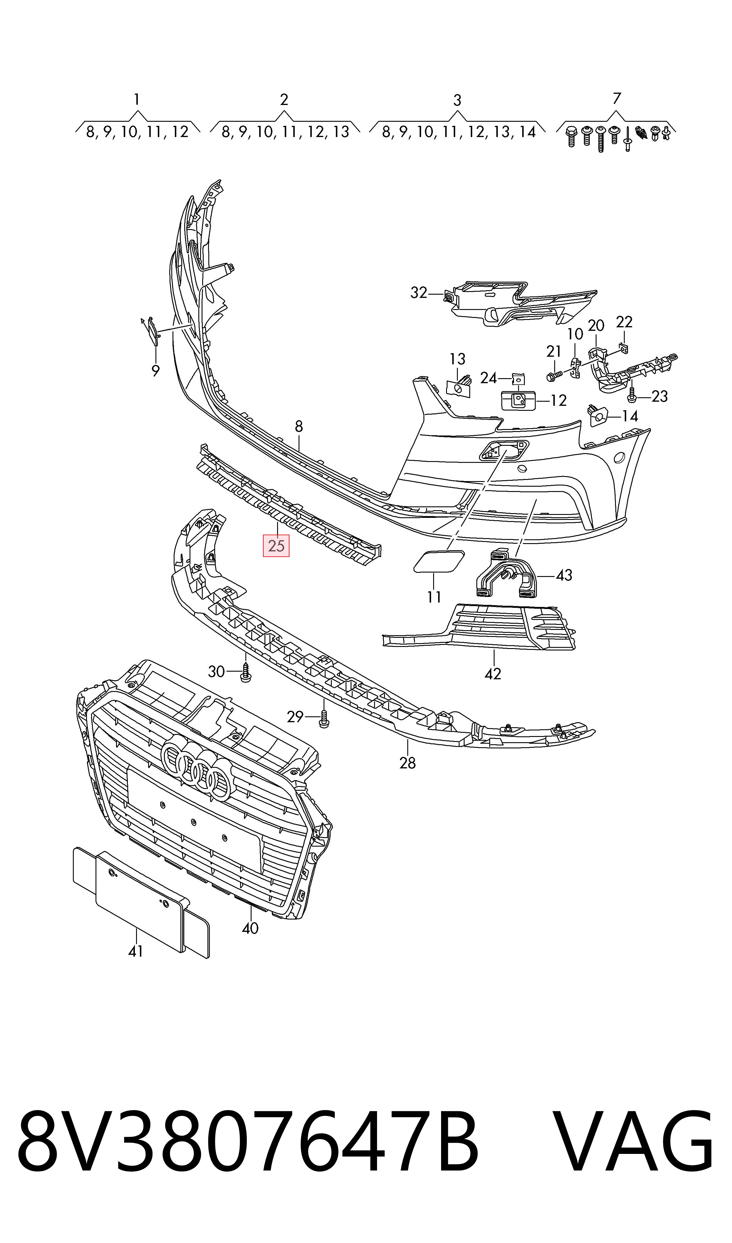 Решетка бампера переднего центральная Audi A3 седан (8VS, 8VM) (2013 - 2020) цена, от 21.92 USD