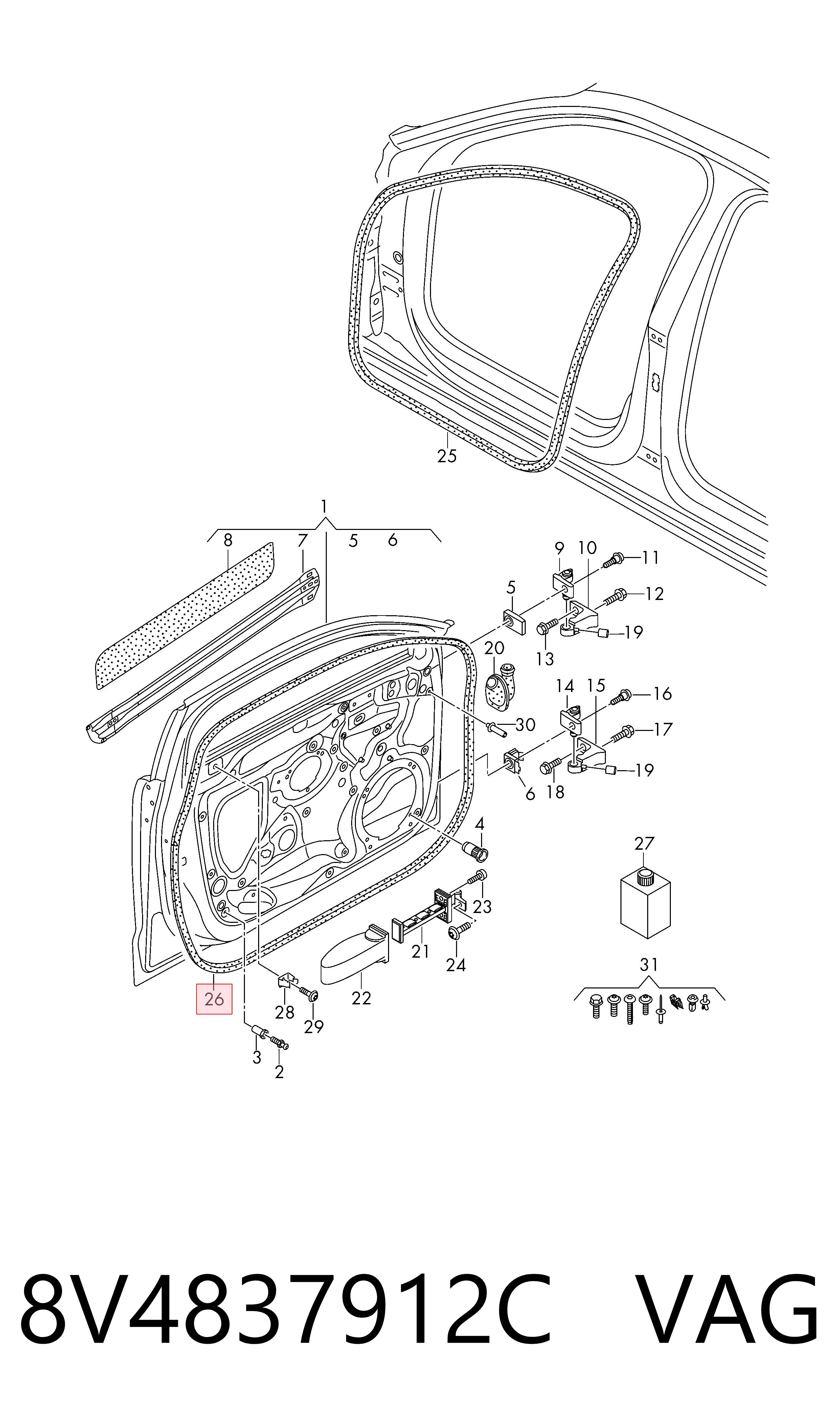 Уплотнитель двери передней правой (на двери) 8V4837912C VAG