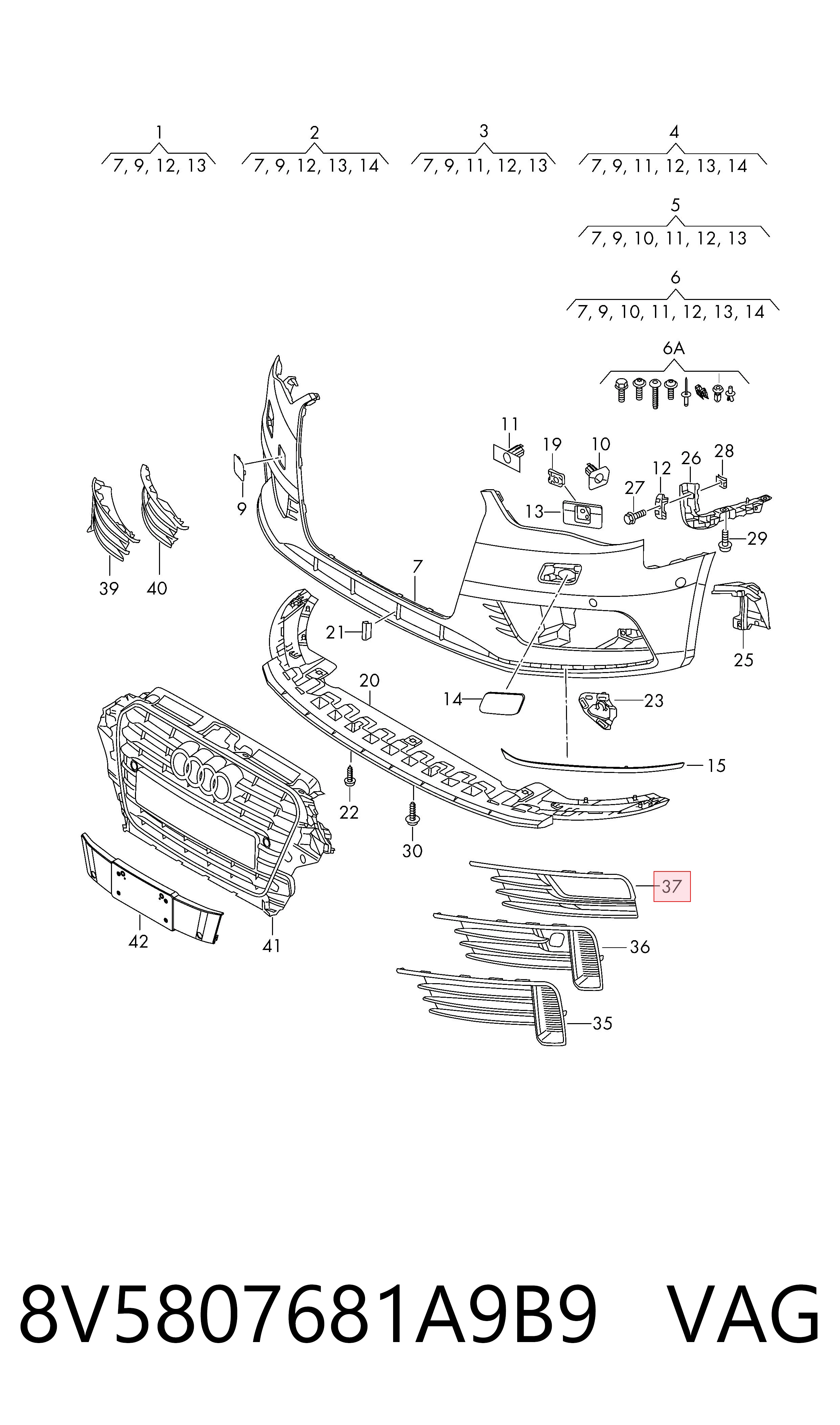  Решетка переднего бампера левая VAG 8V5807681A9B9