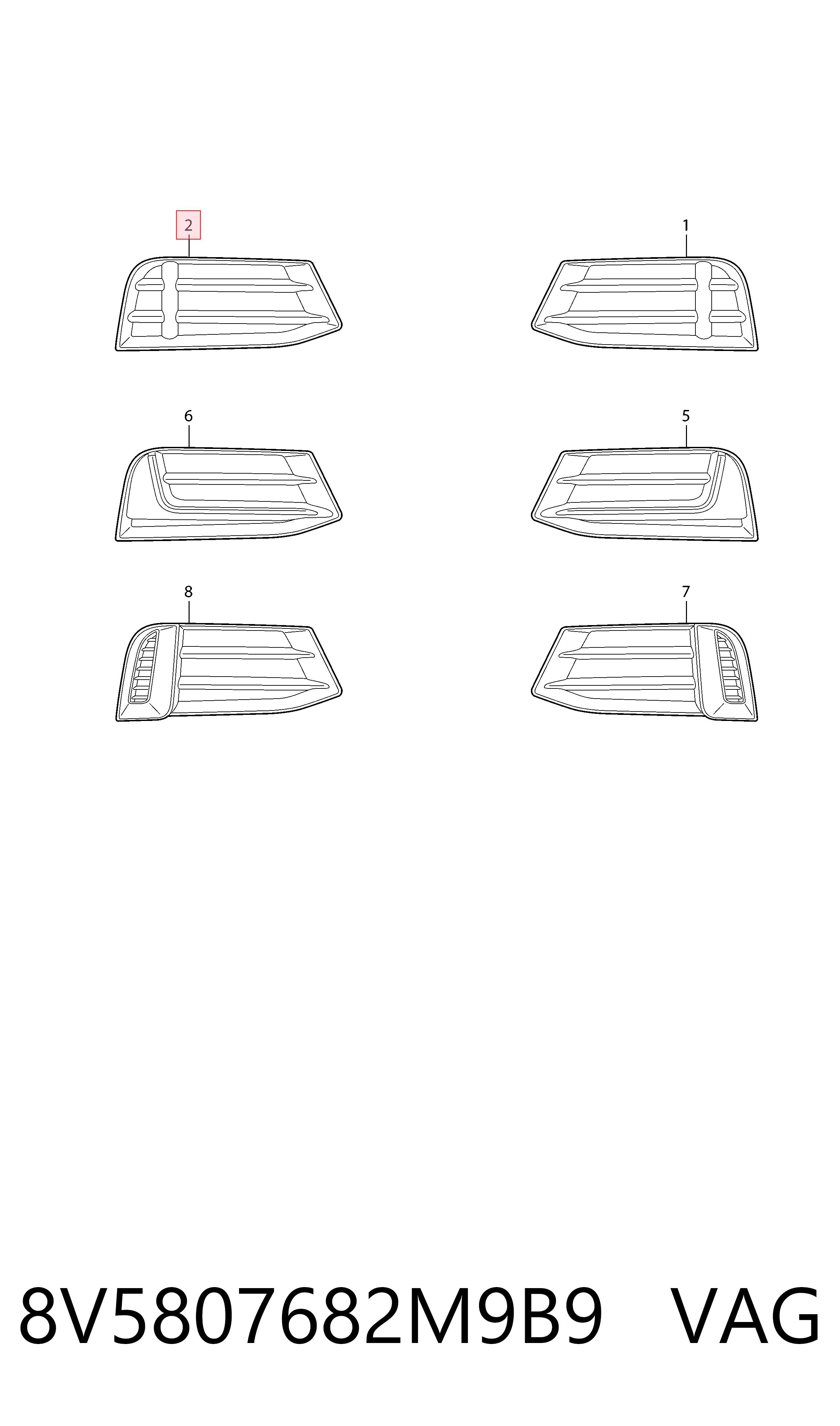 Решетка бампера переднего правая VAG 8V5807682M9B9