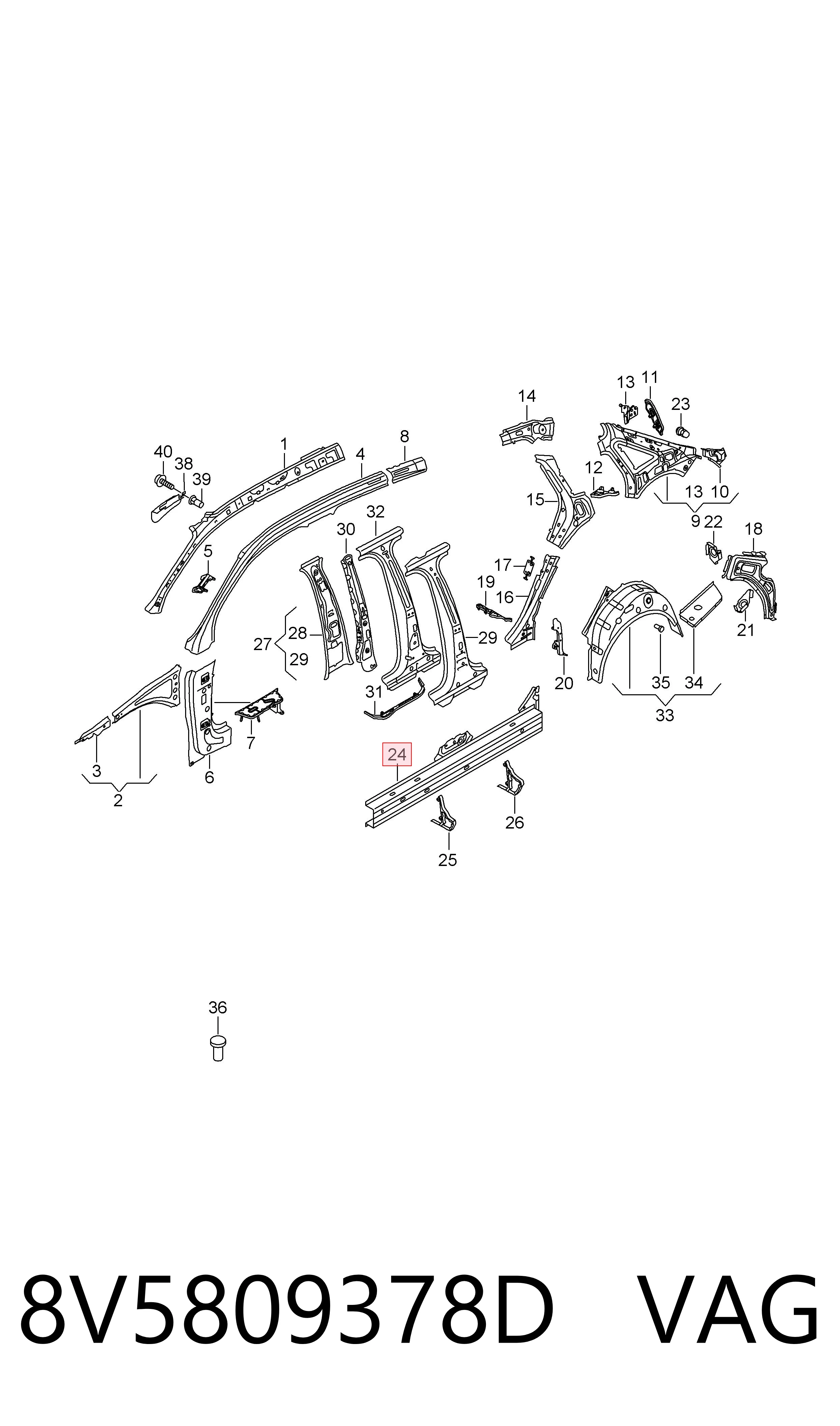 Порог внешний правый Audi A3 8VS, 8VM