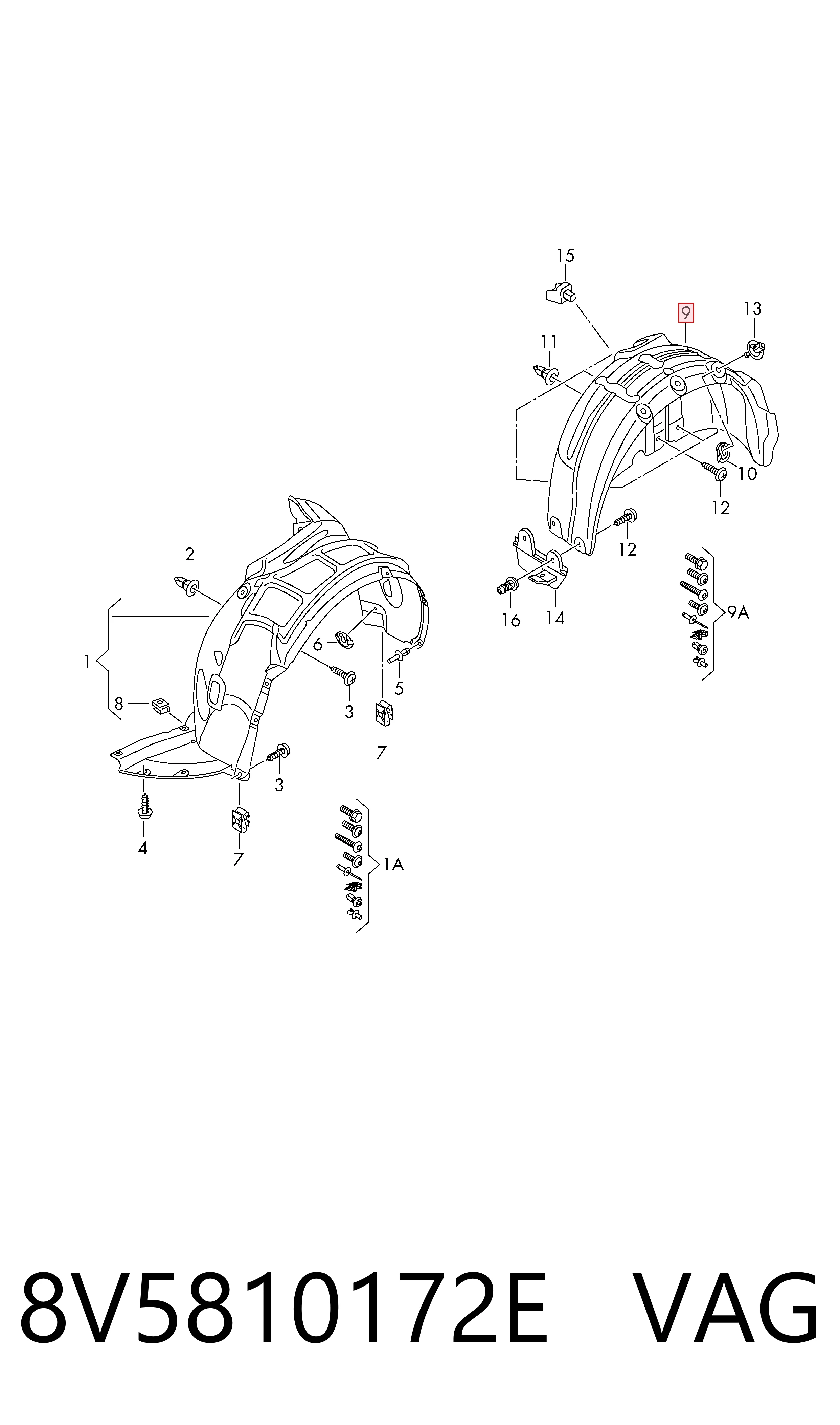 Подкрылок задний правый VAG 8V5810172E цена, от 104.57 USD