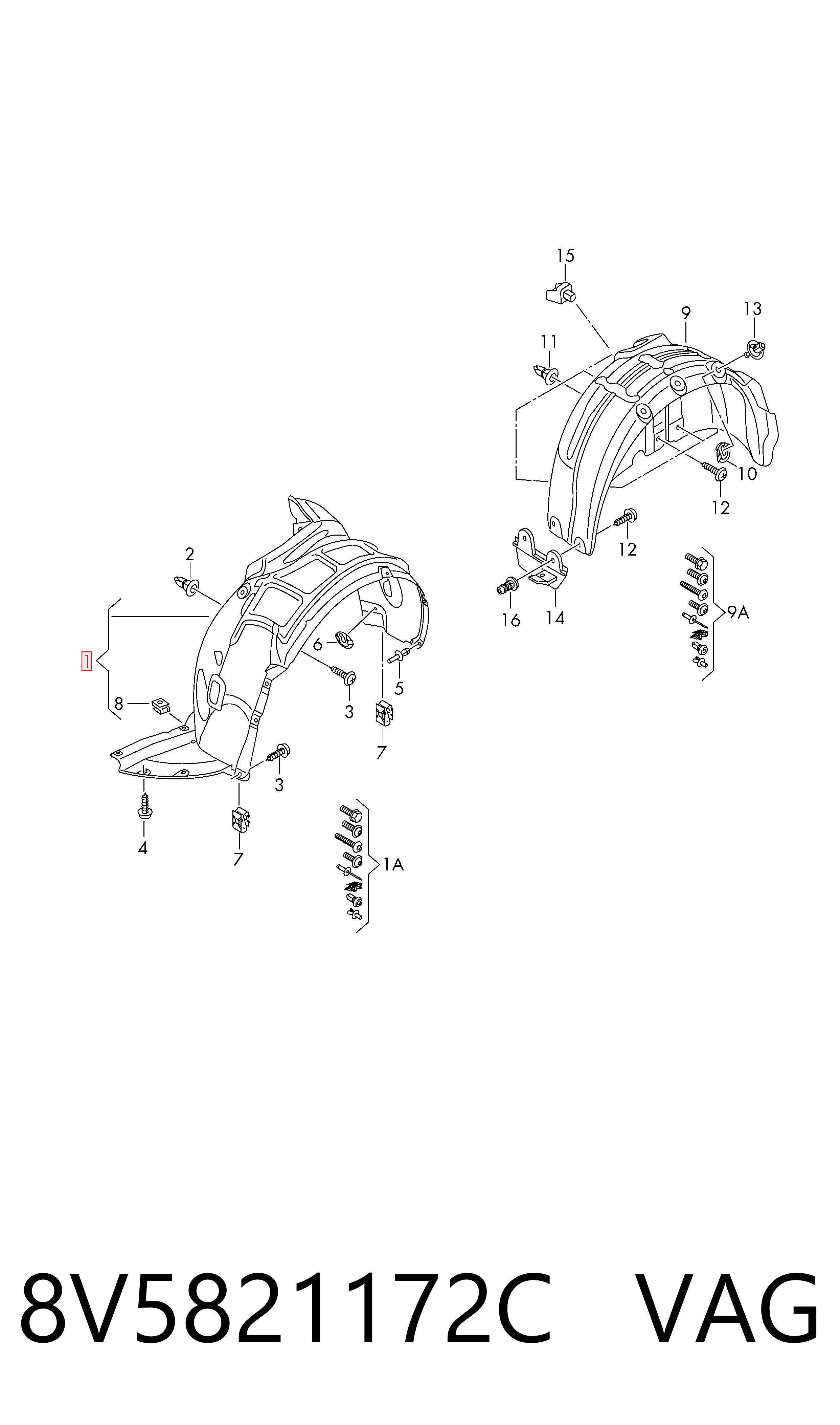 Купить 3L821001 AND Подкрылок передний правый