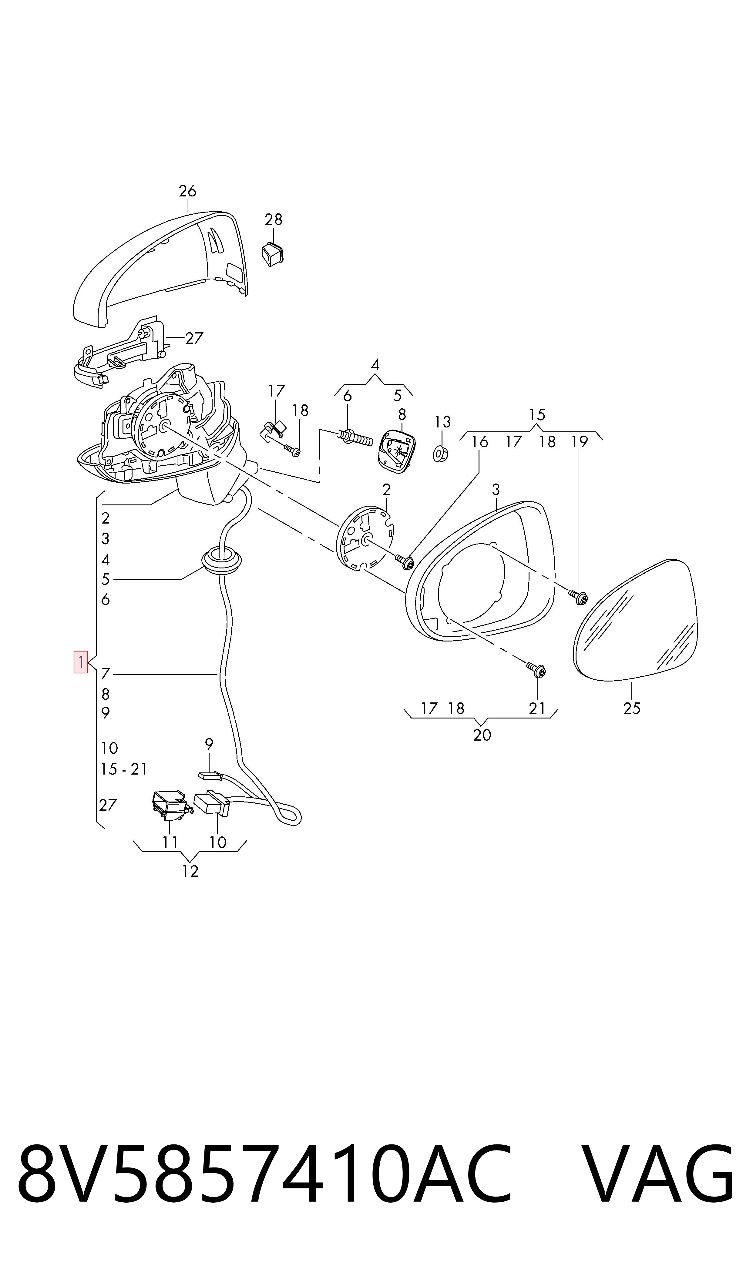 Правое зеркало 8V5857410J9B9 VAG
