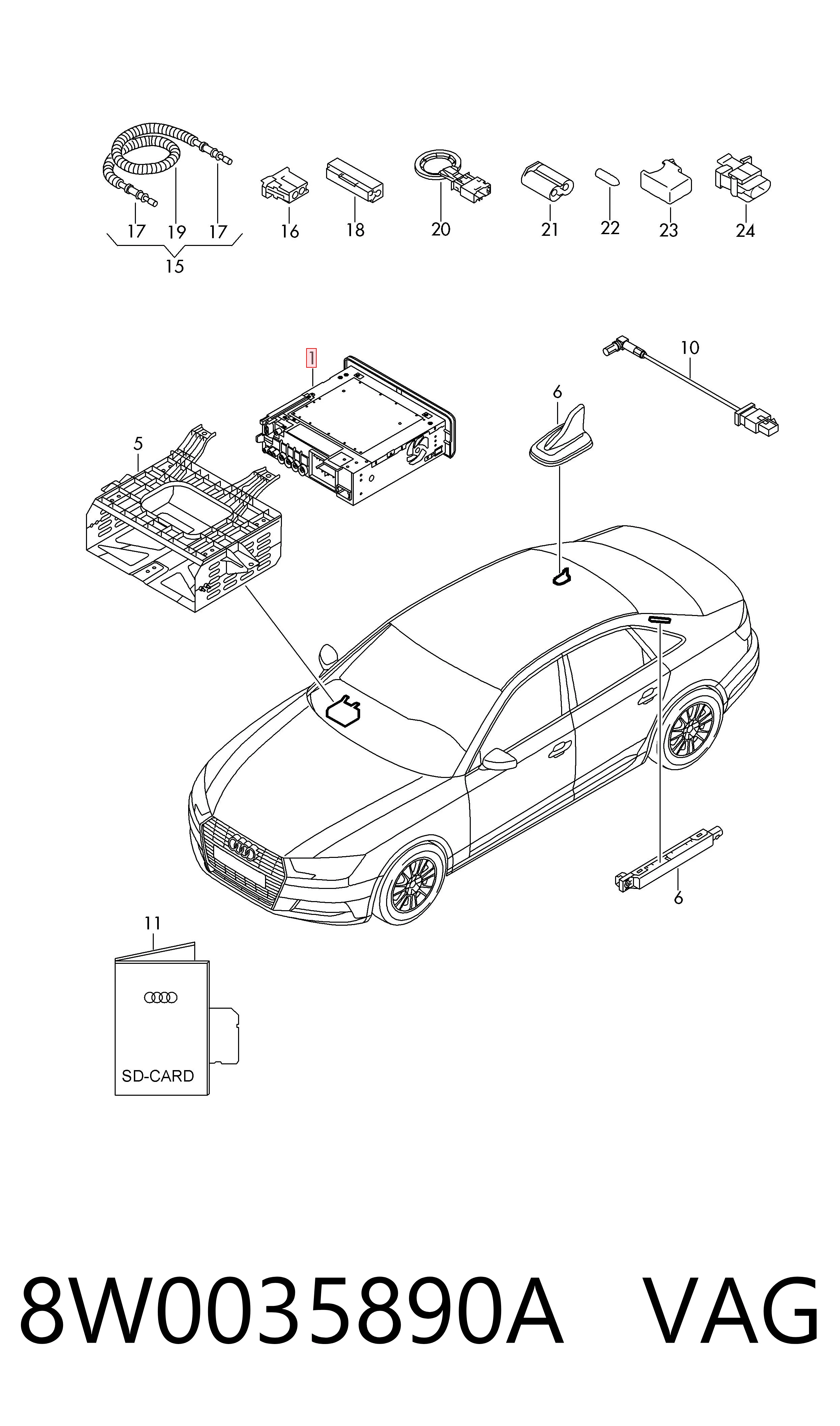 Магнитола (радио AM/FM) VAG 8W0035890A цена, от 482.51 USD