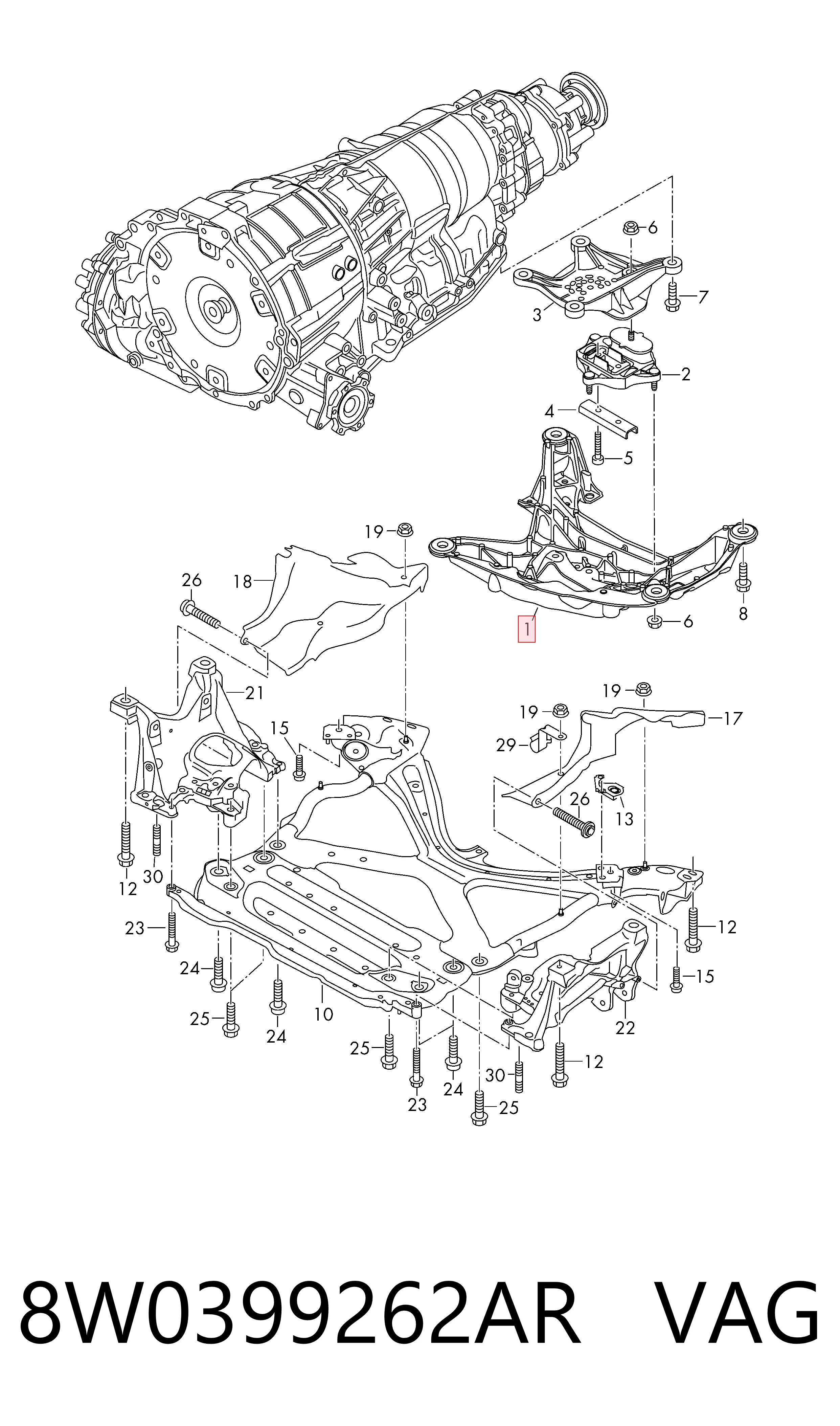 8W0399262AR VAG Кронштейн подушки КПП