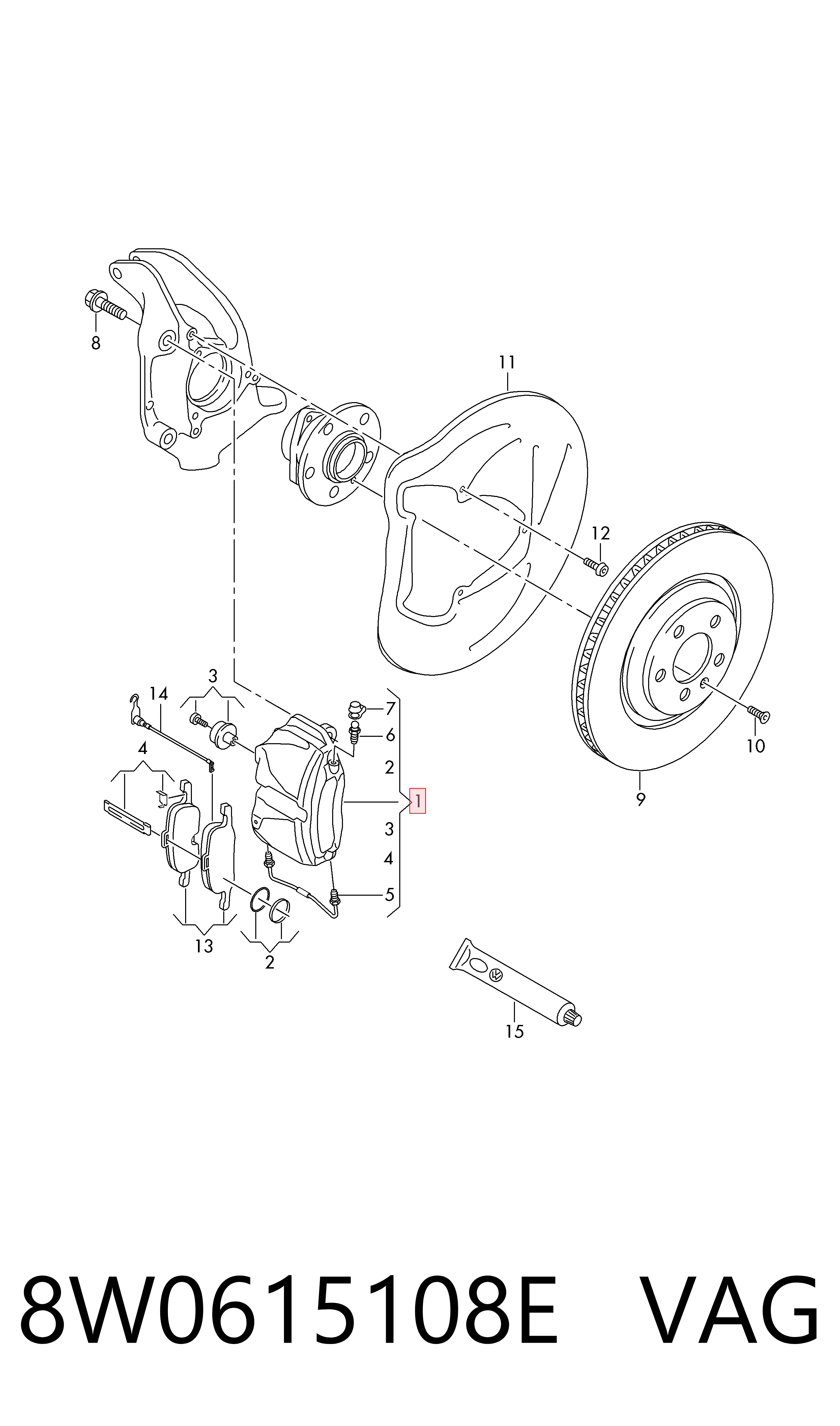 Тормозной суппорт VAG 8W0615108E цена, от 175.14 USD