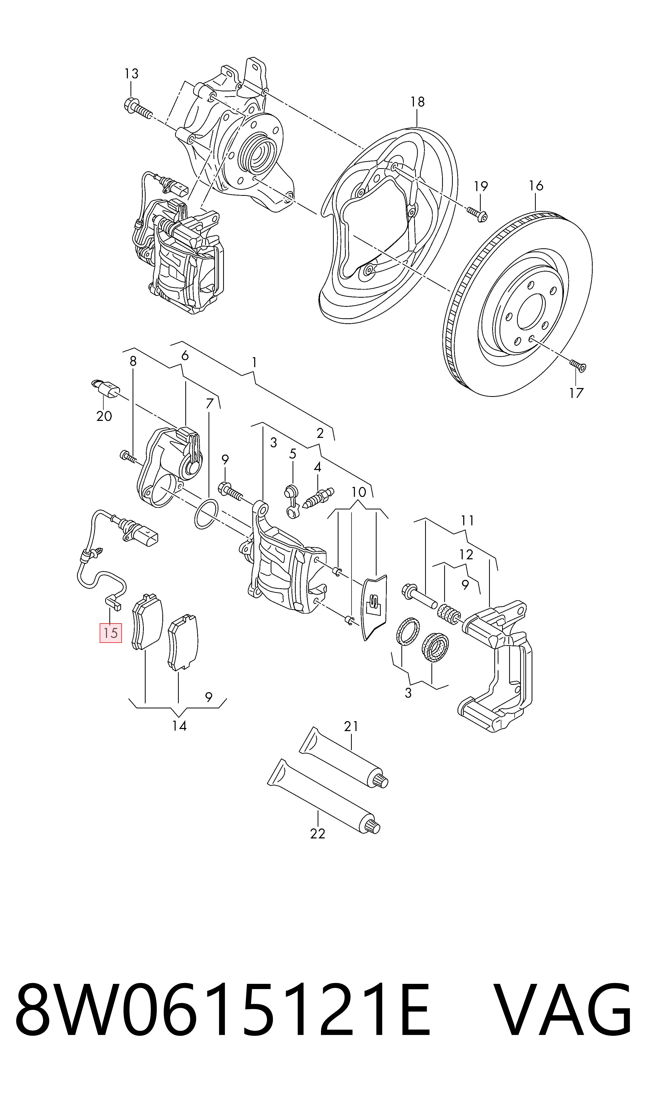 Купить 8W0615121E VAG Датчик износа тормозных колодок задний