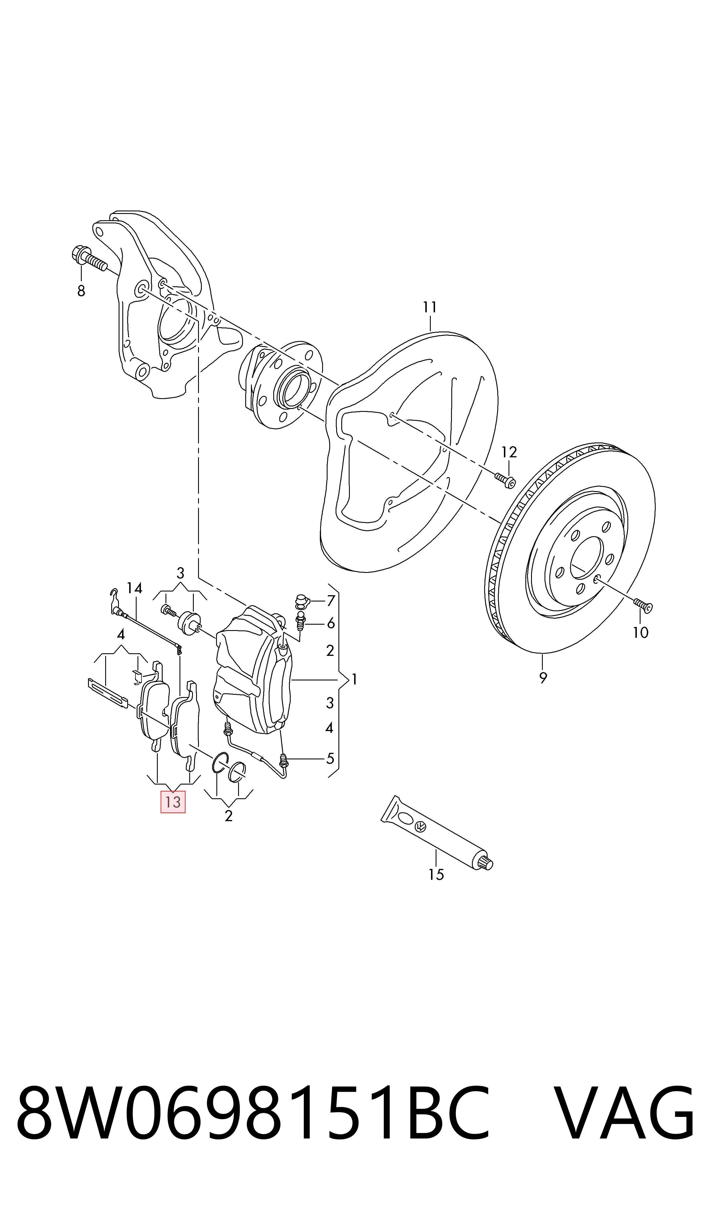 8W0698151BC VAG Колодки передние