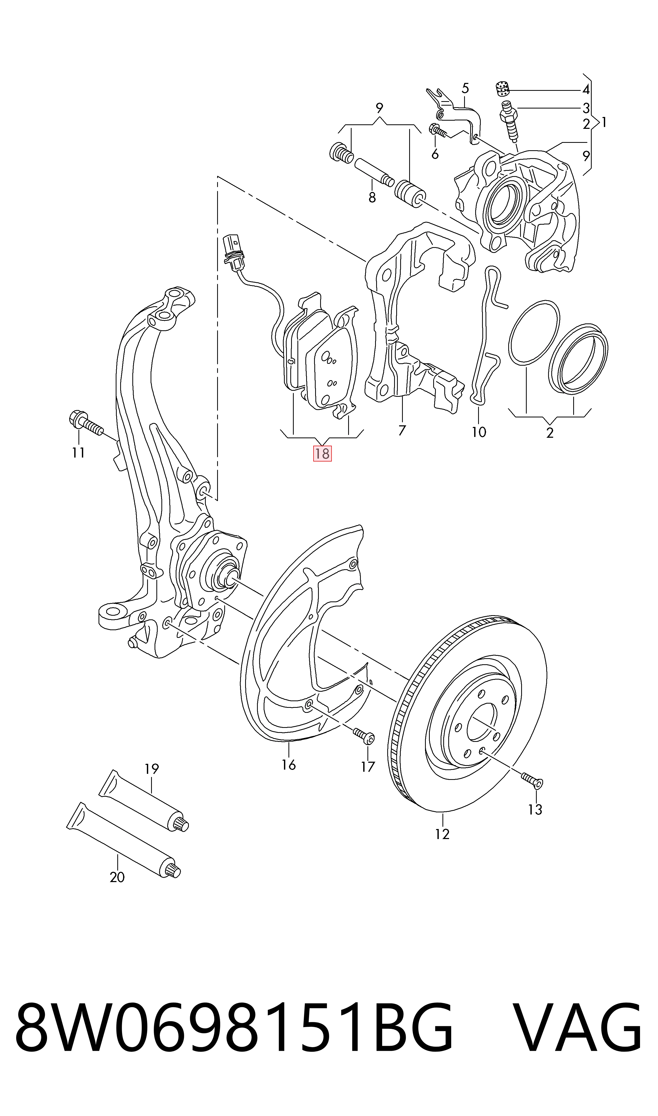 8W0698151BG VAG Колодки передние