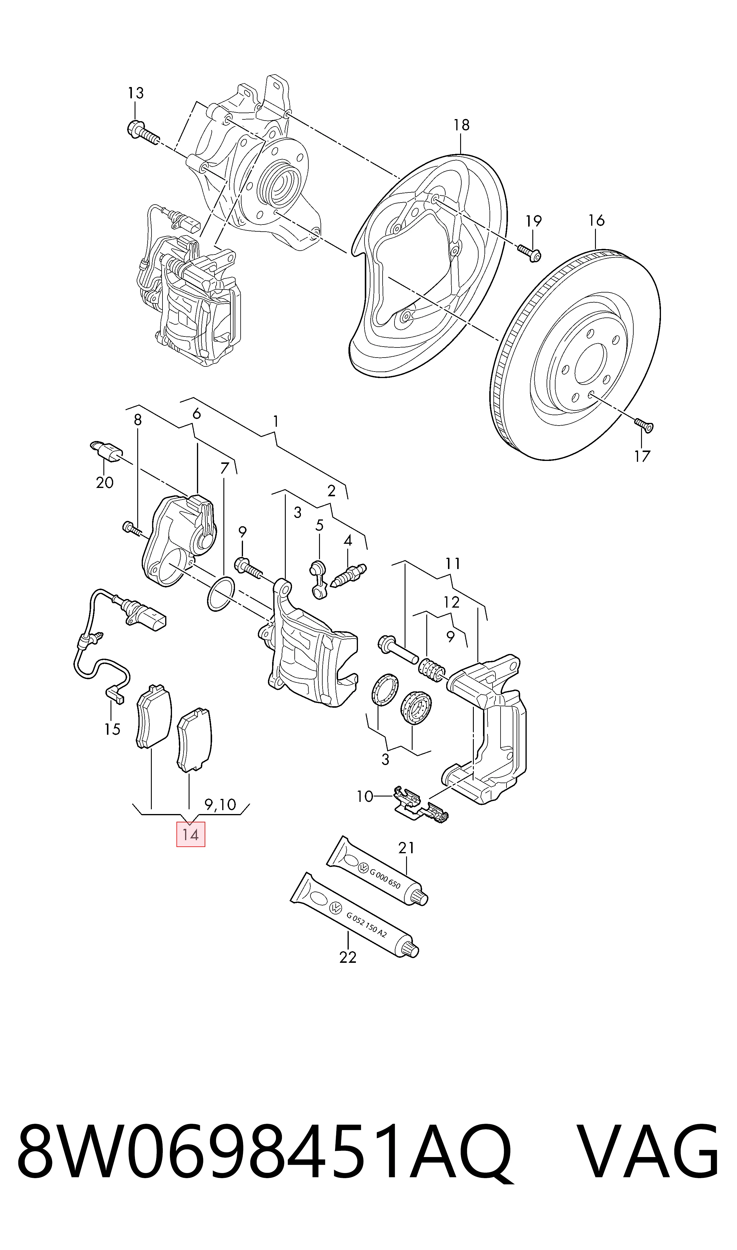 8W0698451AQ VAG Колодки тормозные дисковые комплект