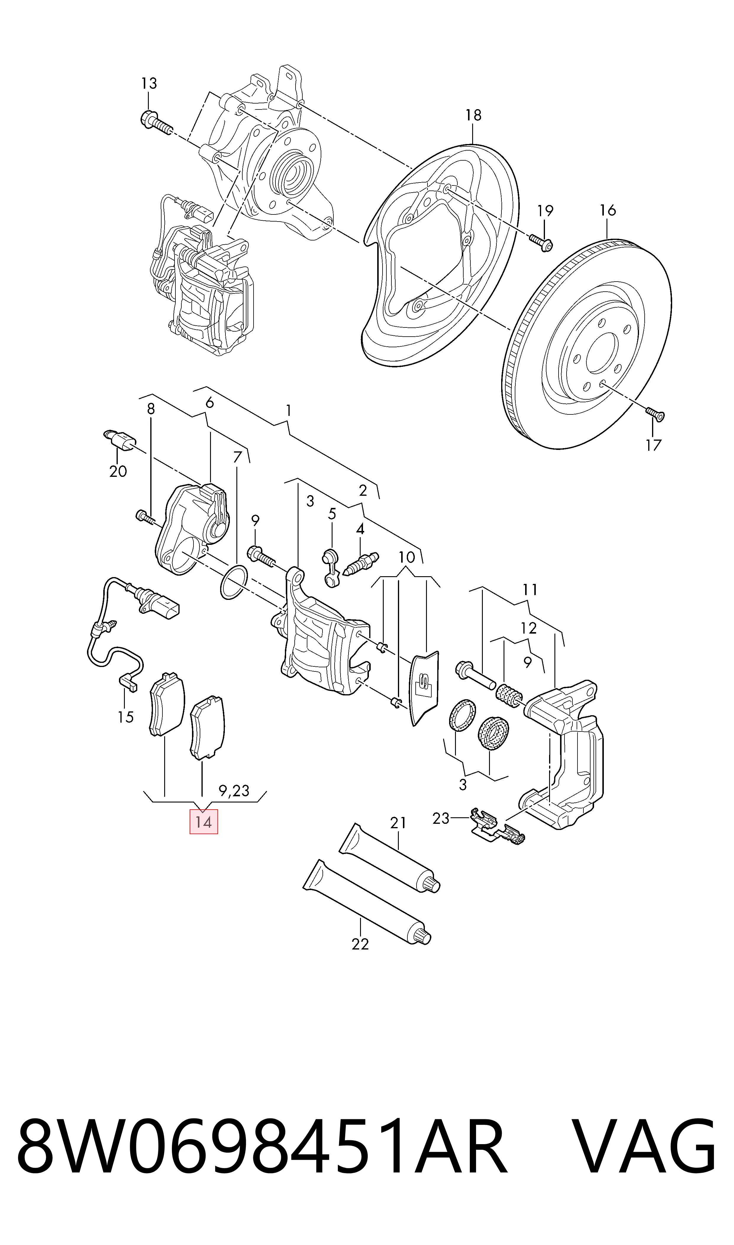 8W0698451AR VAG Колодки тормозные дисковые комплект