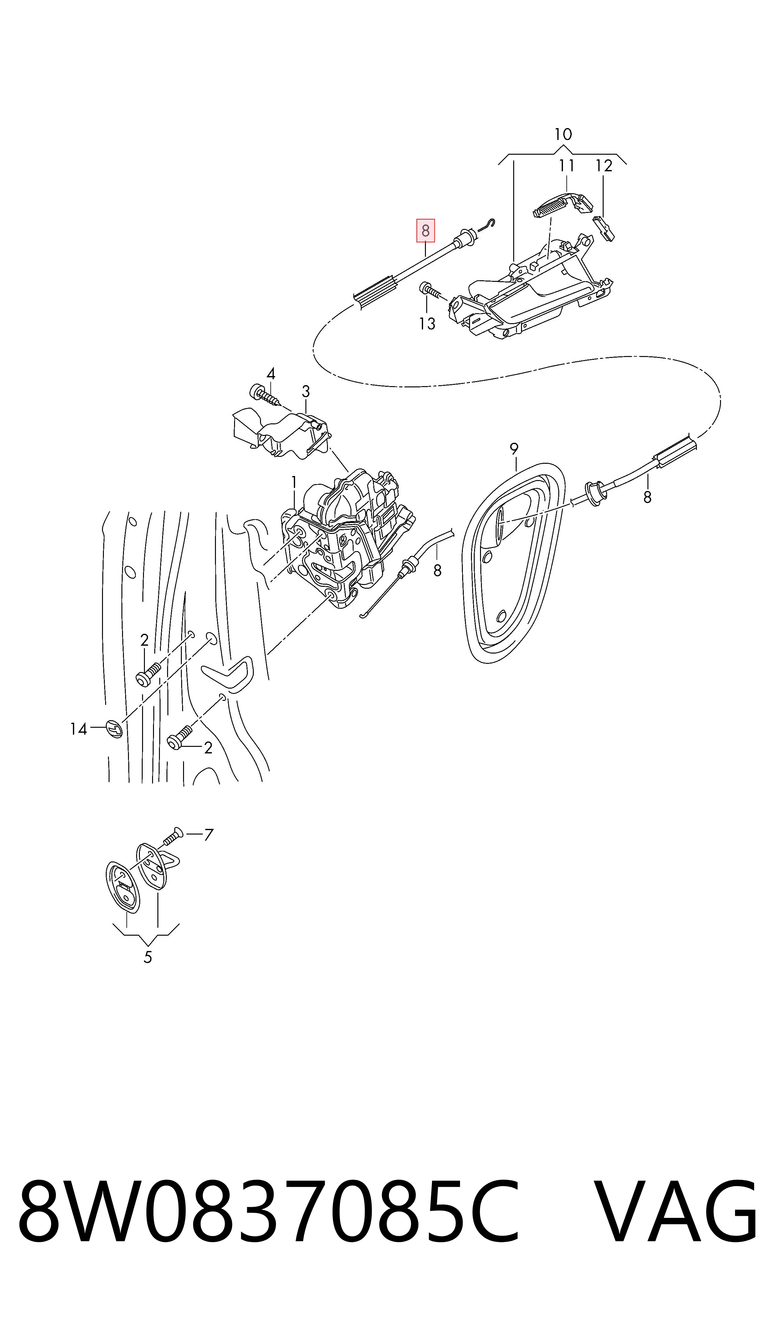 8W0837085C VAG Тяга открывания двери передней