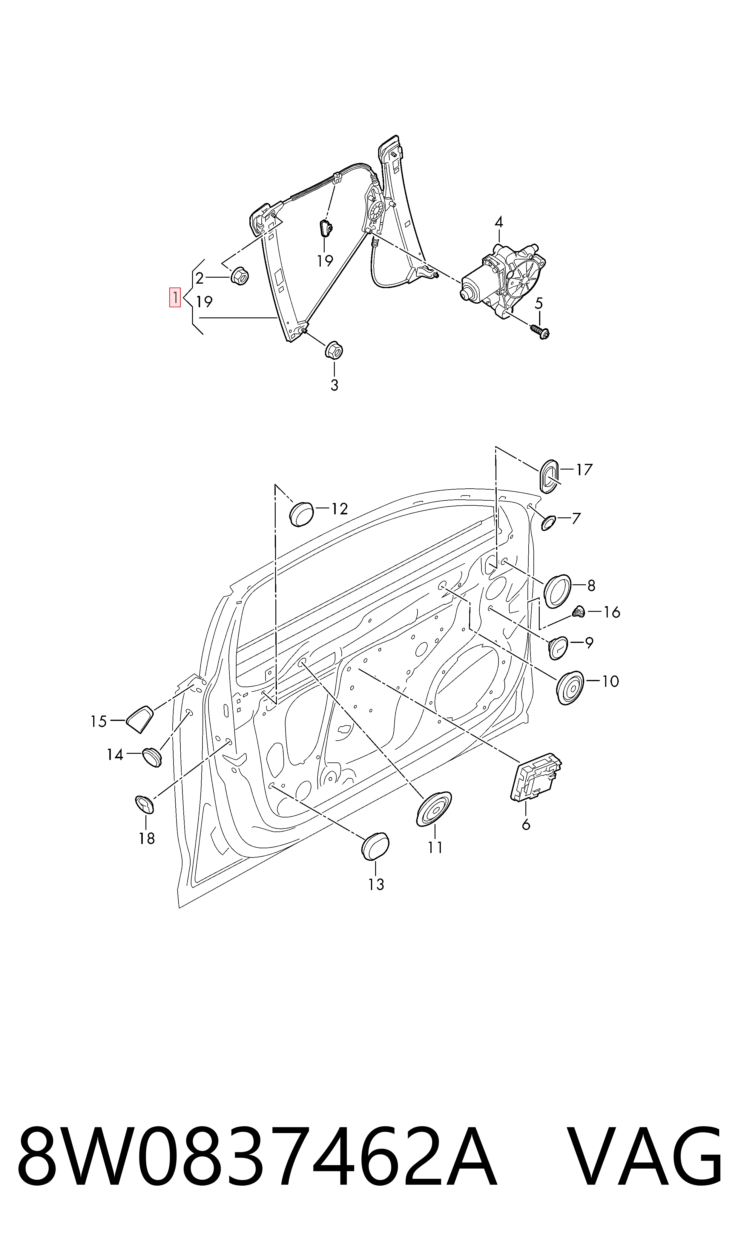 Стеклоподъемник передней правой двери Audi A4 B9 седан (8W2, 8WC) (2015 - 2026) цена, от 7.60 USD