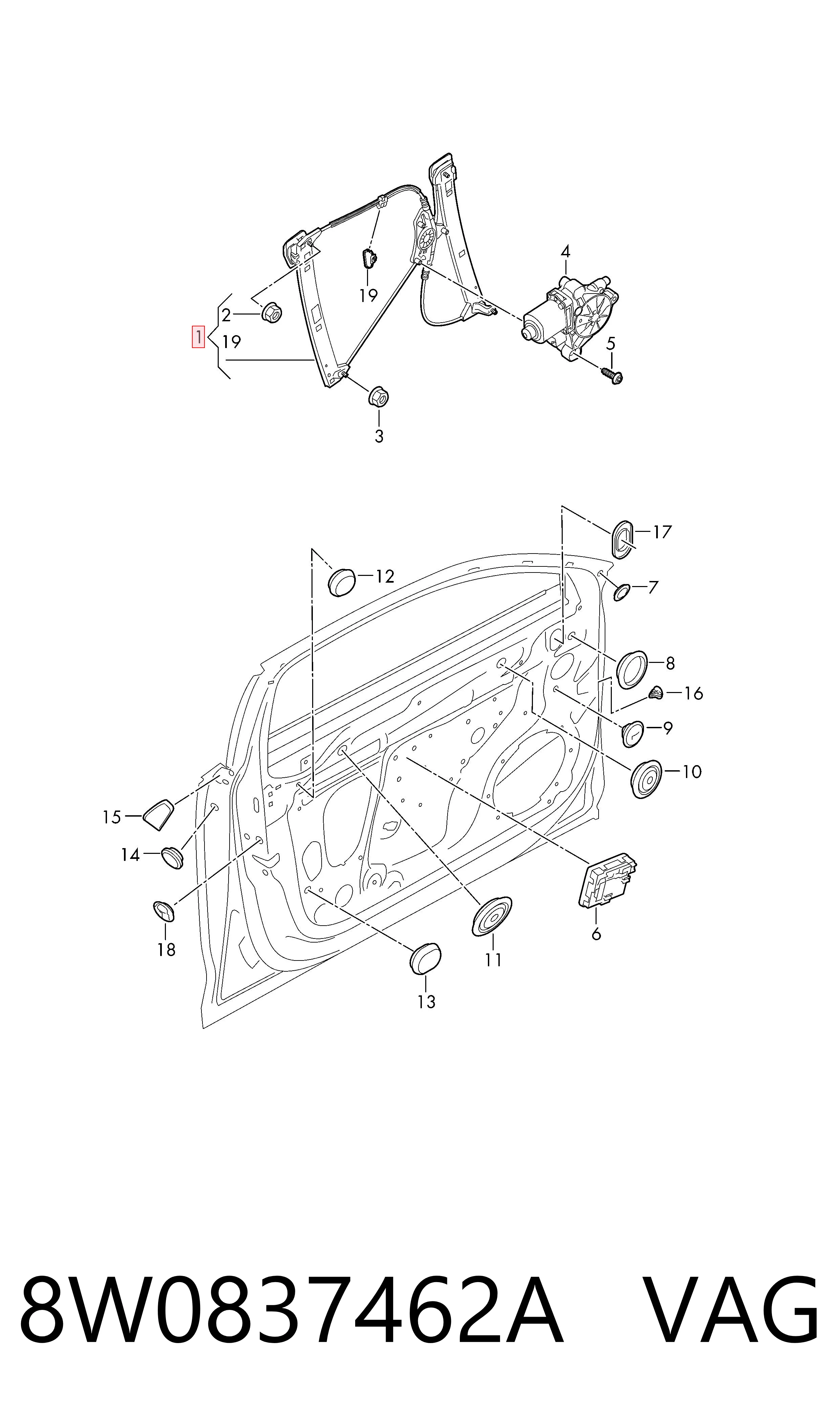 Механизм подъема стекол на Audi A4 B9 8W2, 8WC