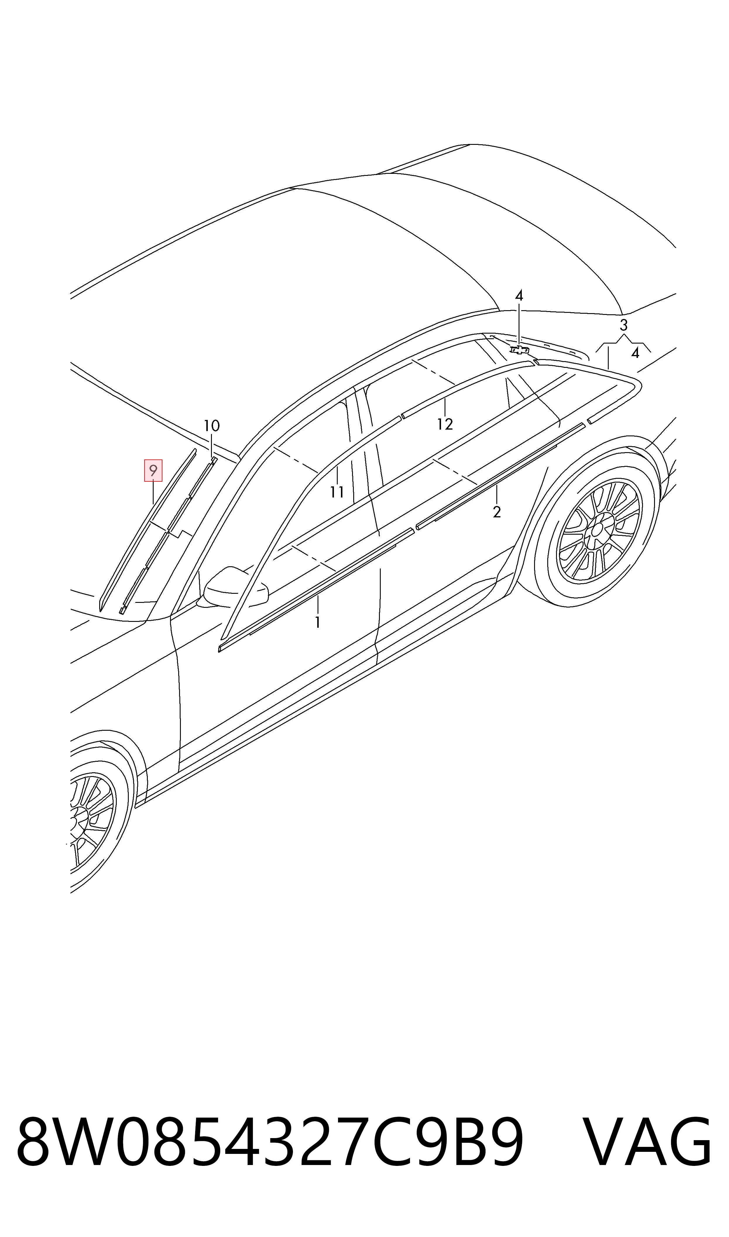 8W0854327C9B9 VAG Молдинг ветрового стекла левый