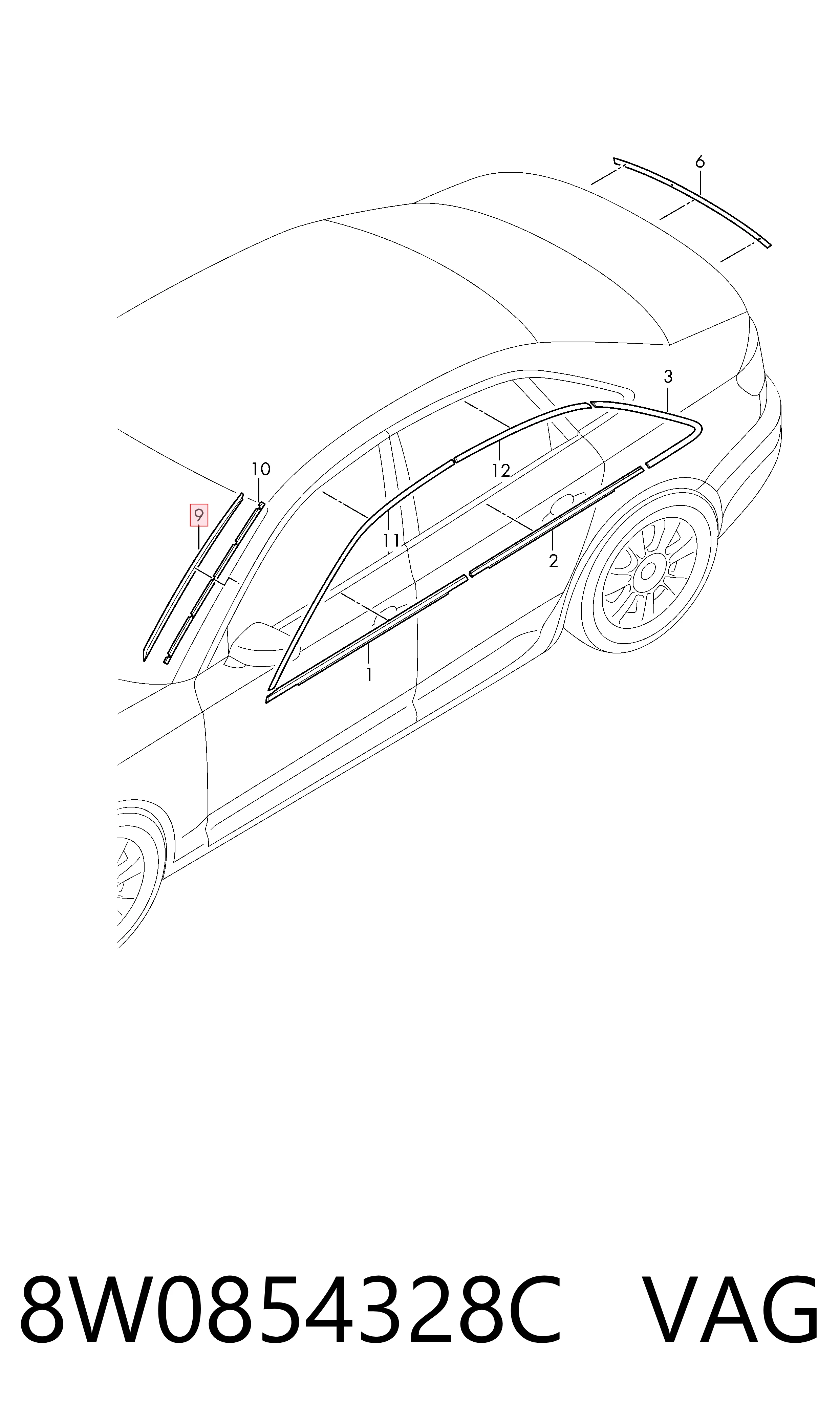 8W0854328C VAG Молдинг лобового стекла, правый