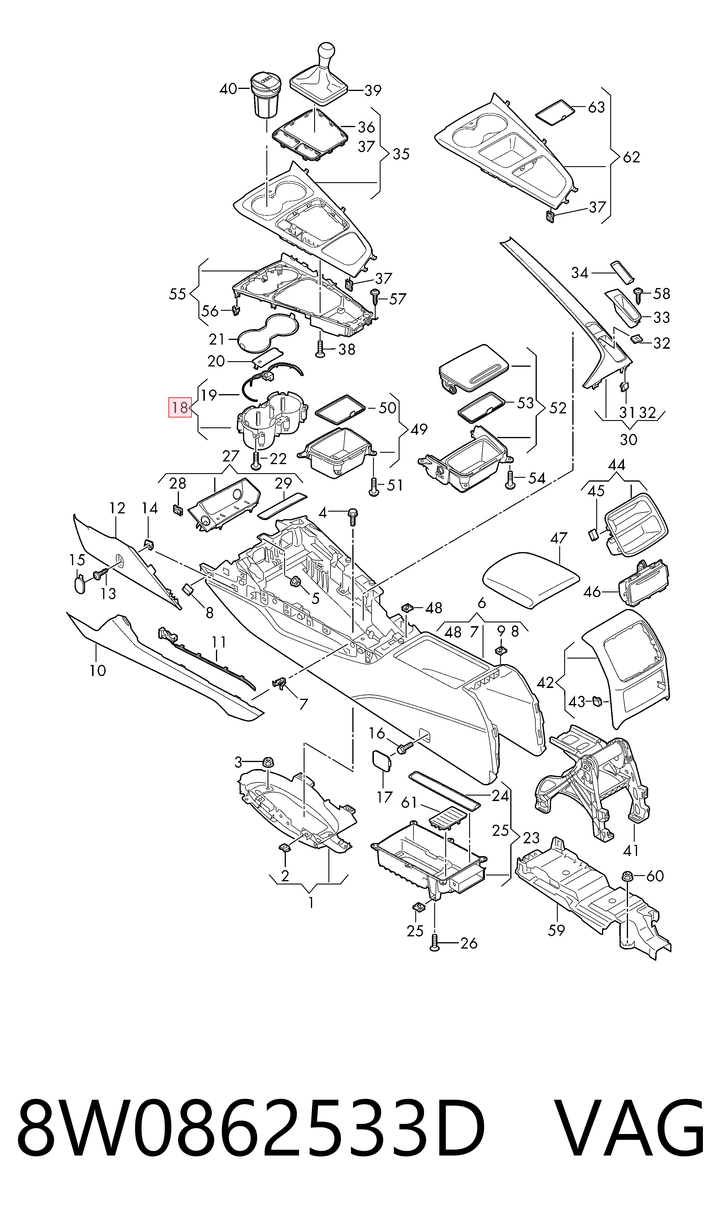 8W0862533D VAG Подстаканник подлокотника центральной консоли