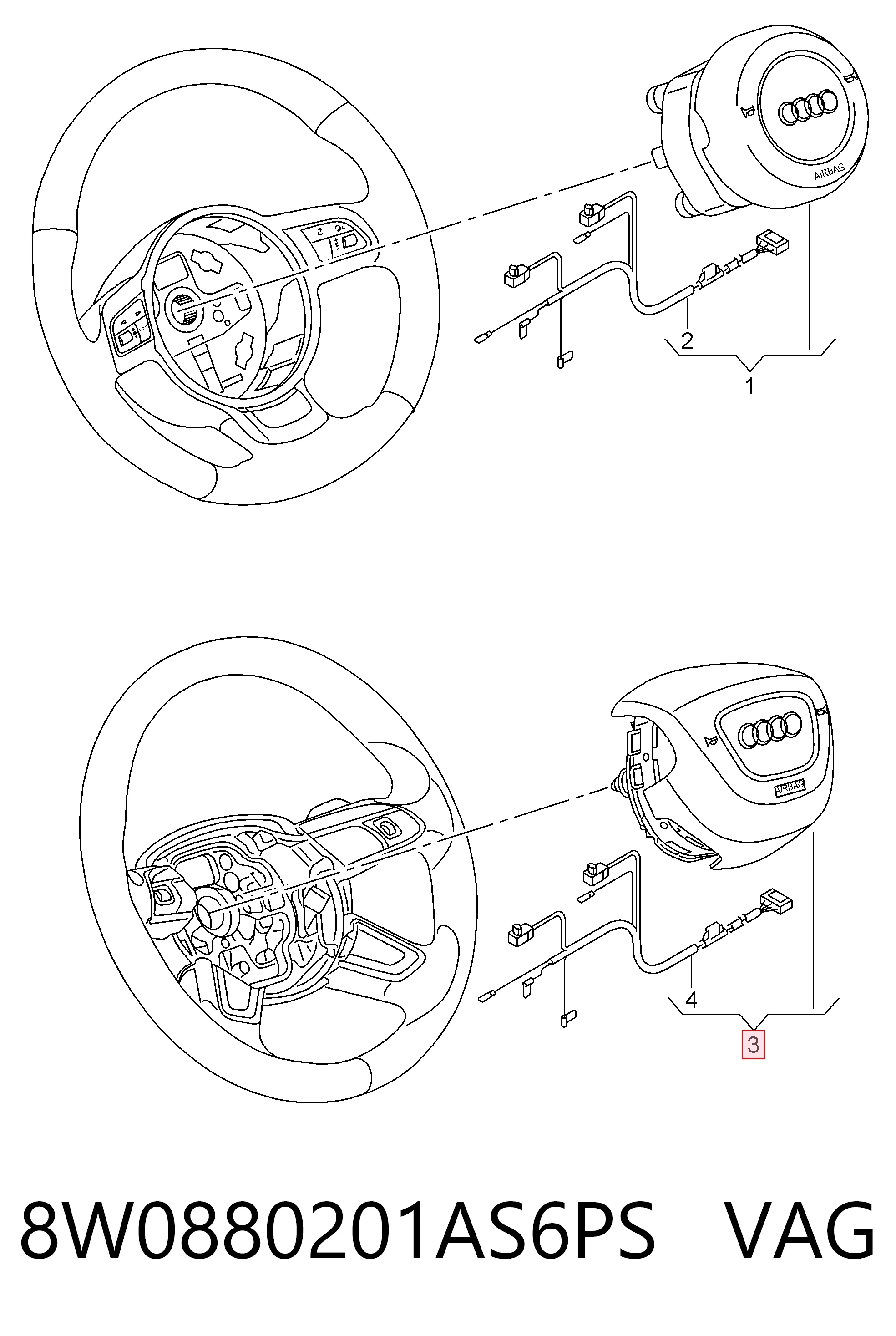8W0880201AS6PS VAG Подушка безопасности водителя