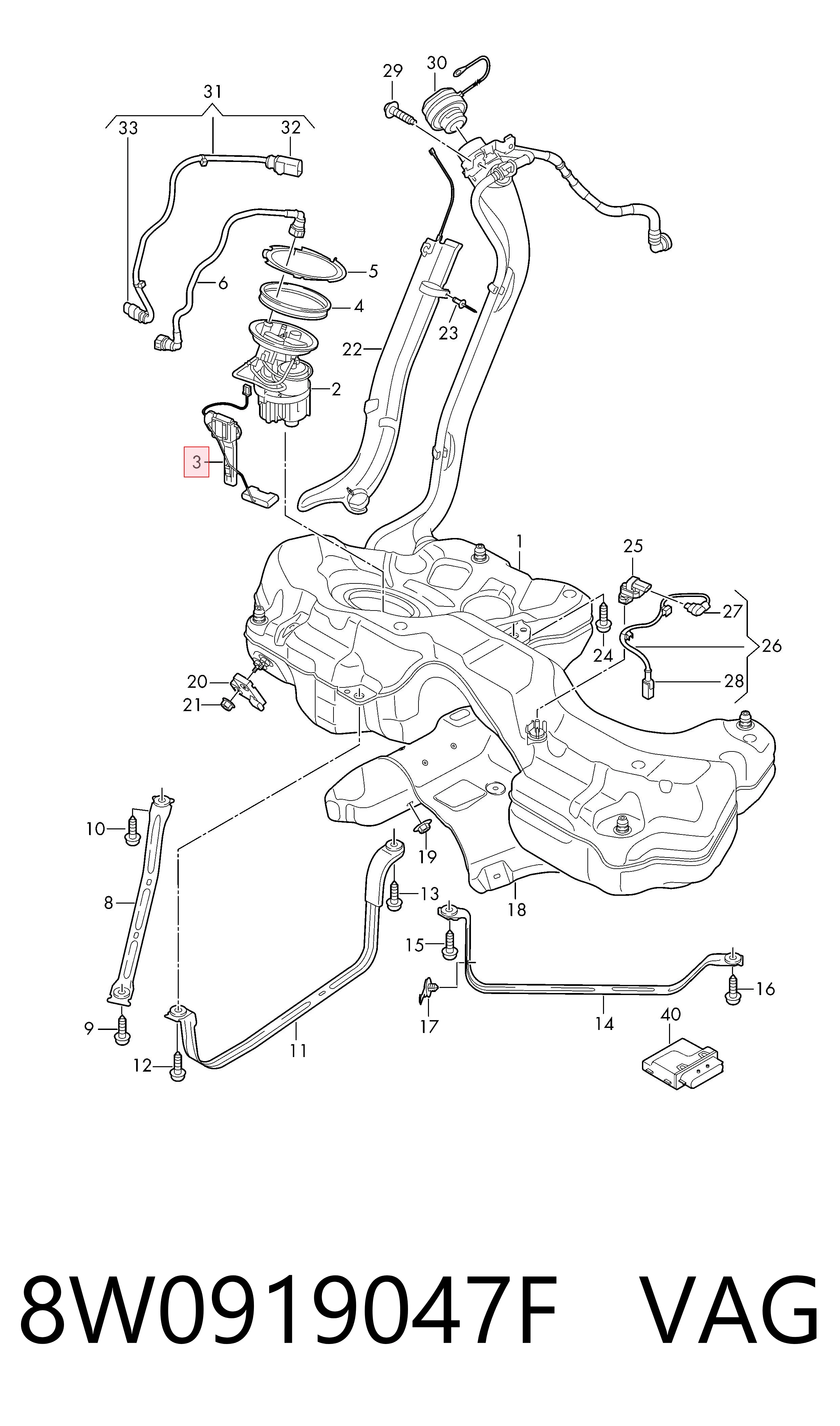 8W0919047F VAG Датчик уровня топлива в баке правый