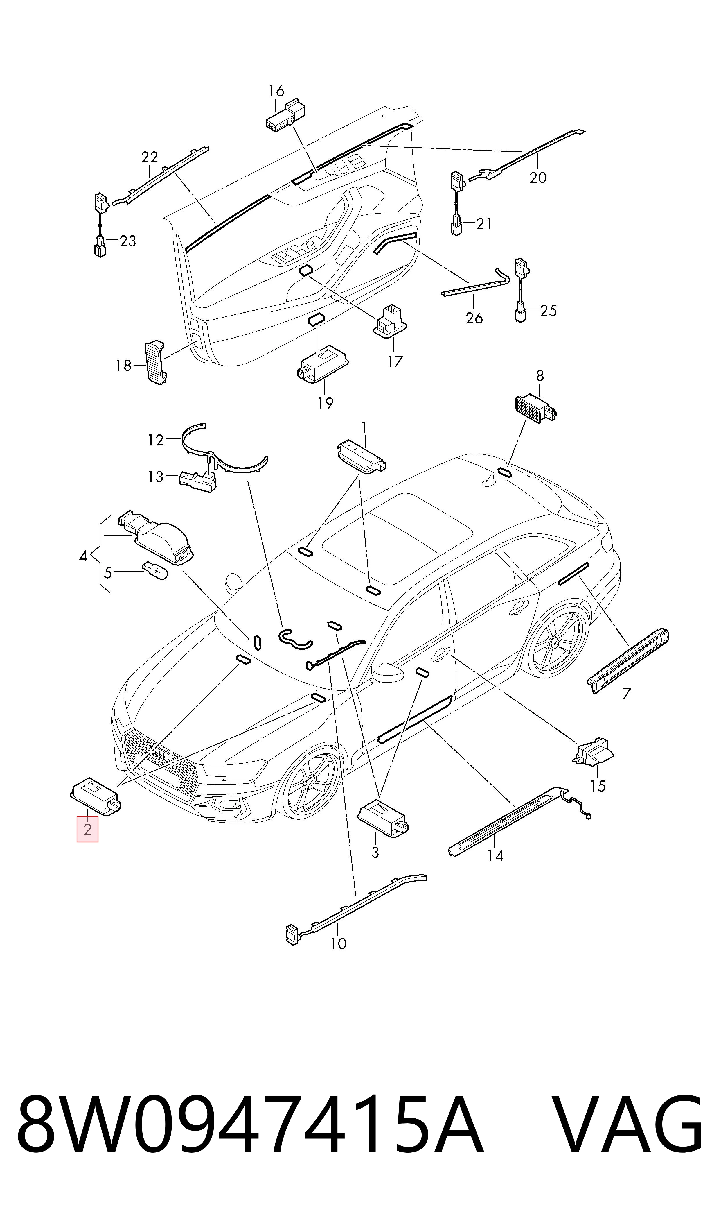 8W0947415A VAG Плафон подсветки багажного отсека