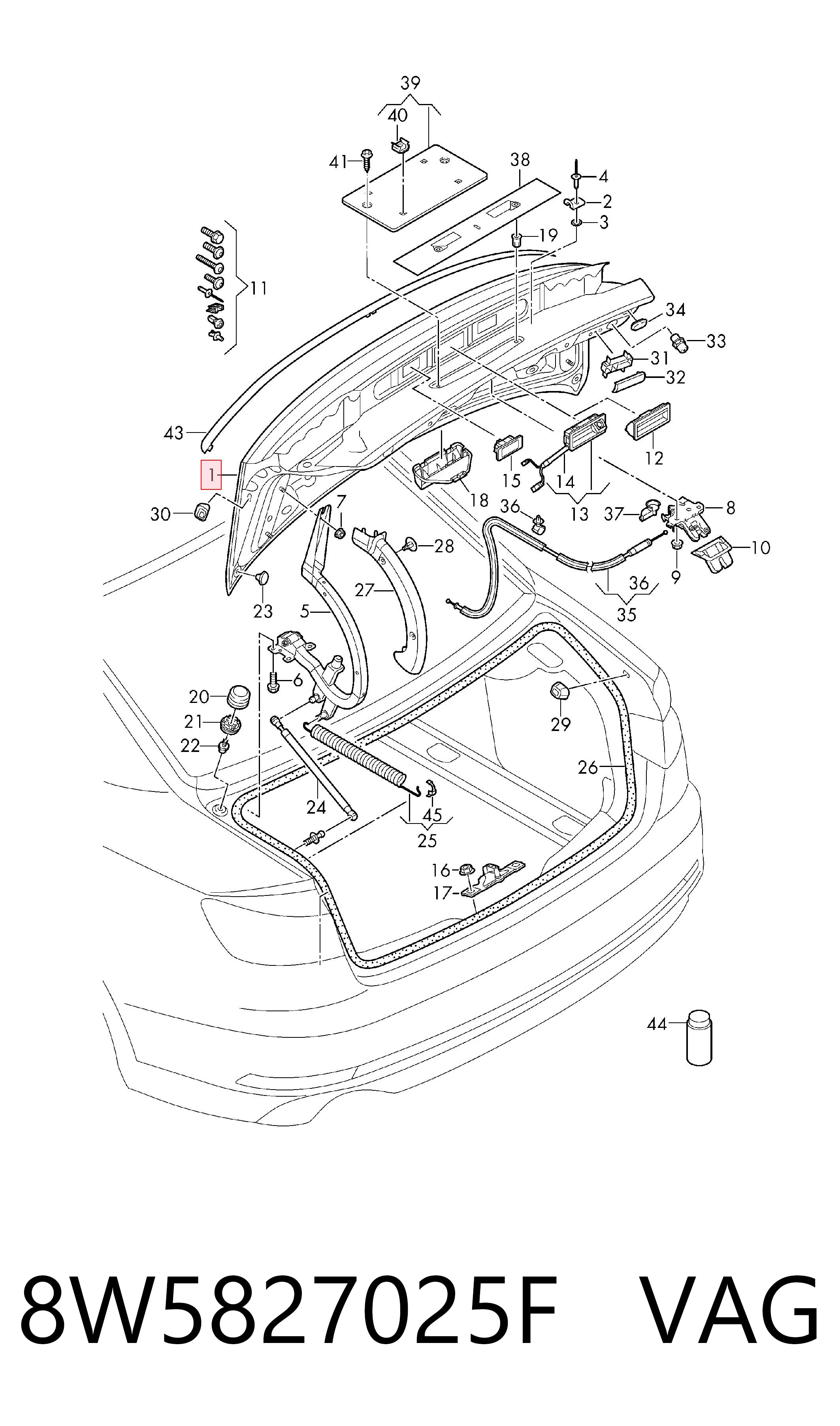 Крышка багажника на Audi A4 B9 8W2, 8WC