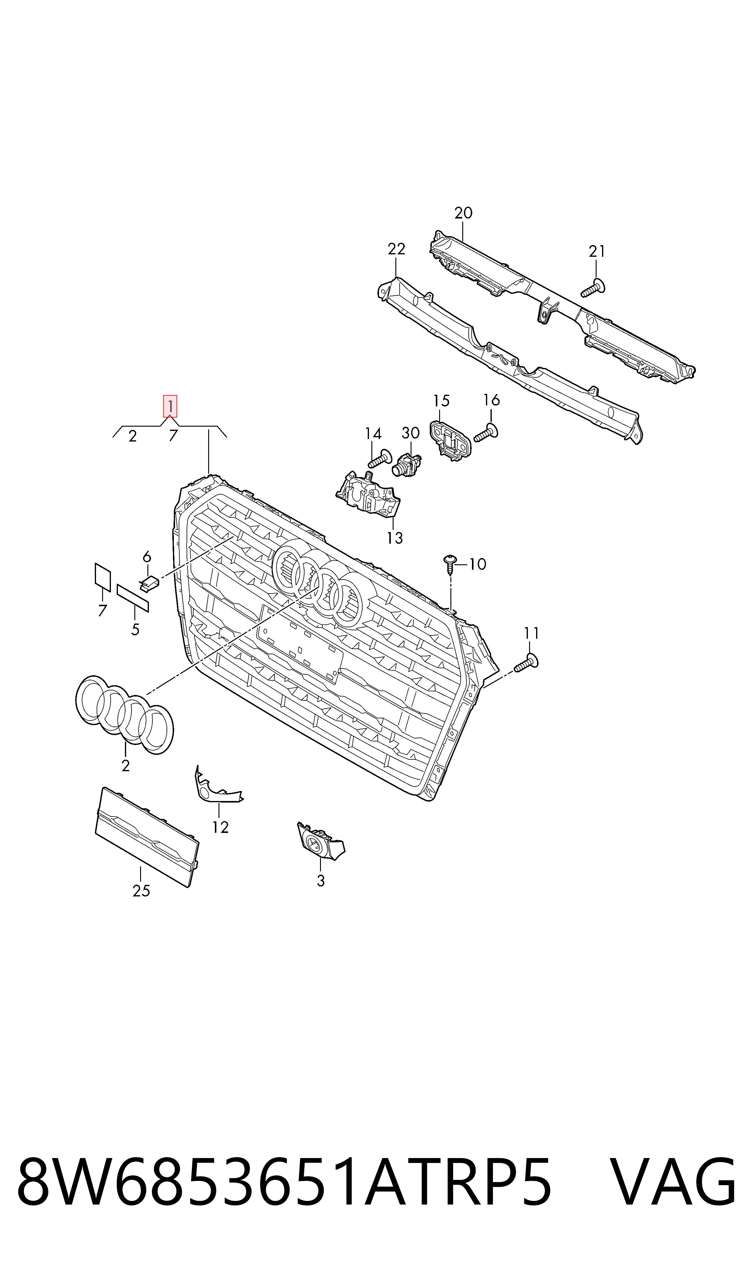 8W6853651ATRP5 VAG Решетка радиатора
