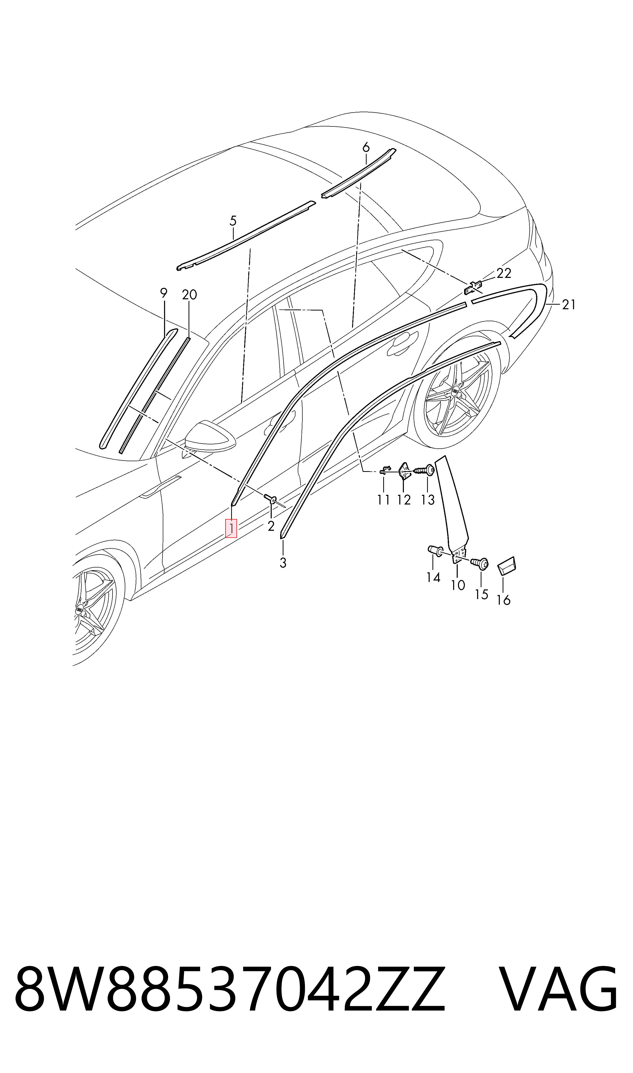 8W88537042ZZ VAG Накладка крыши правая