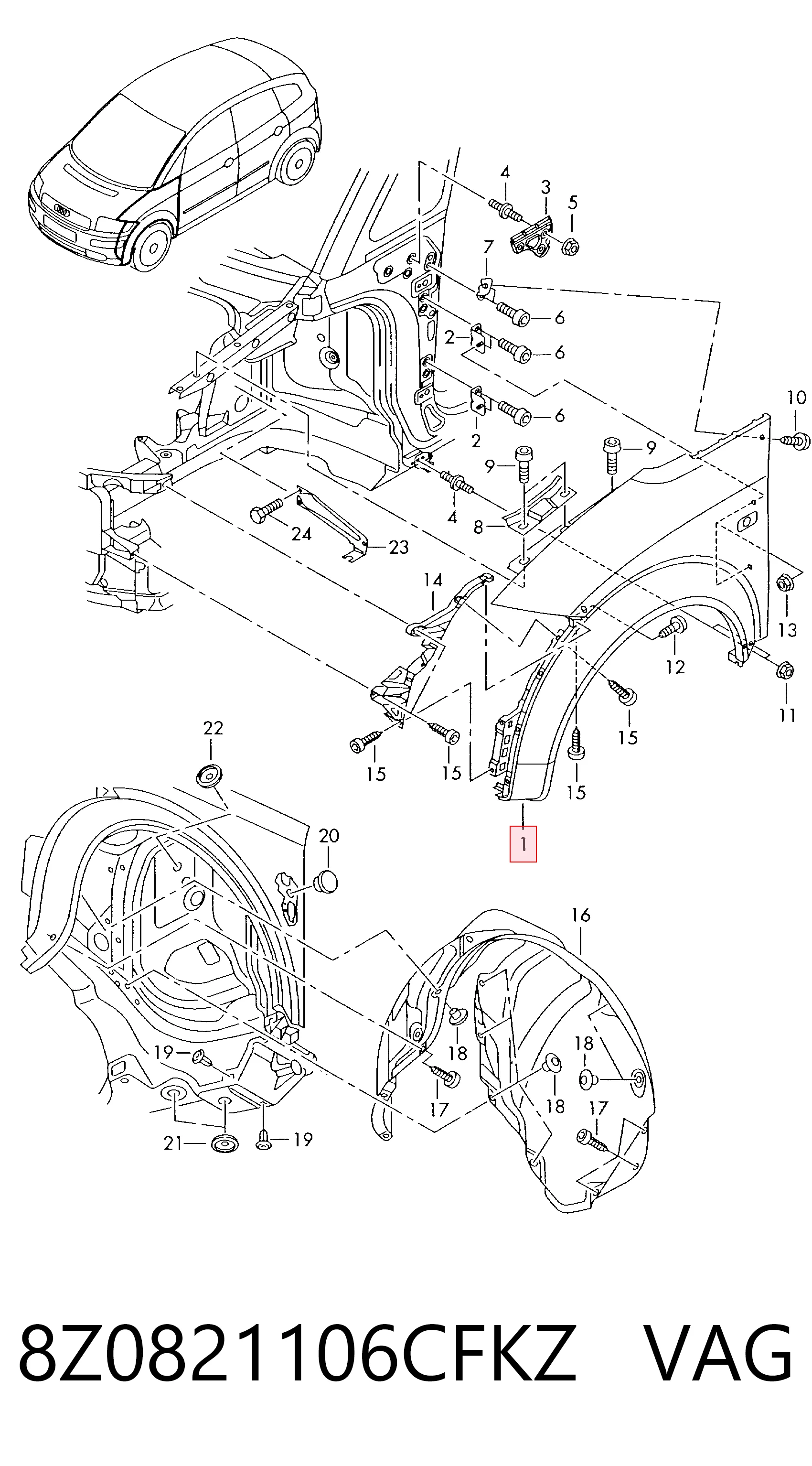 Боковая часть передняя правая Audi A2 хэтчбек (8Z0) (2000 - 2005) цена, от 141.72 USD