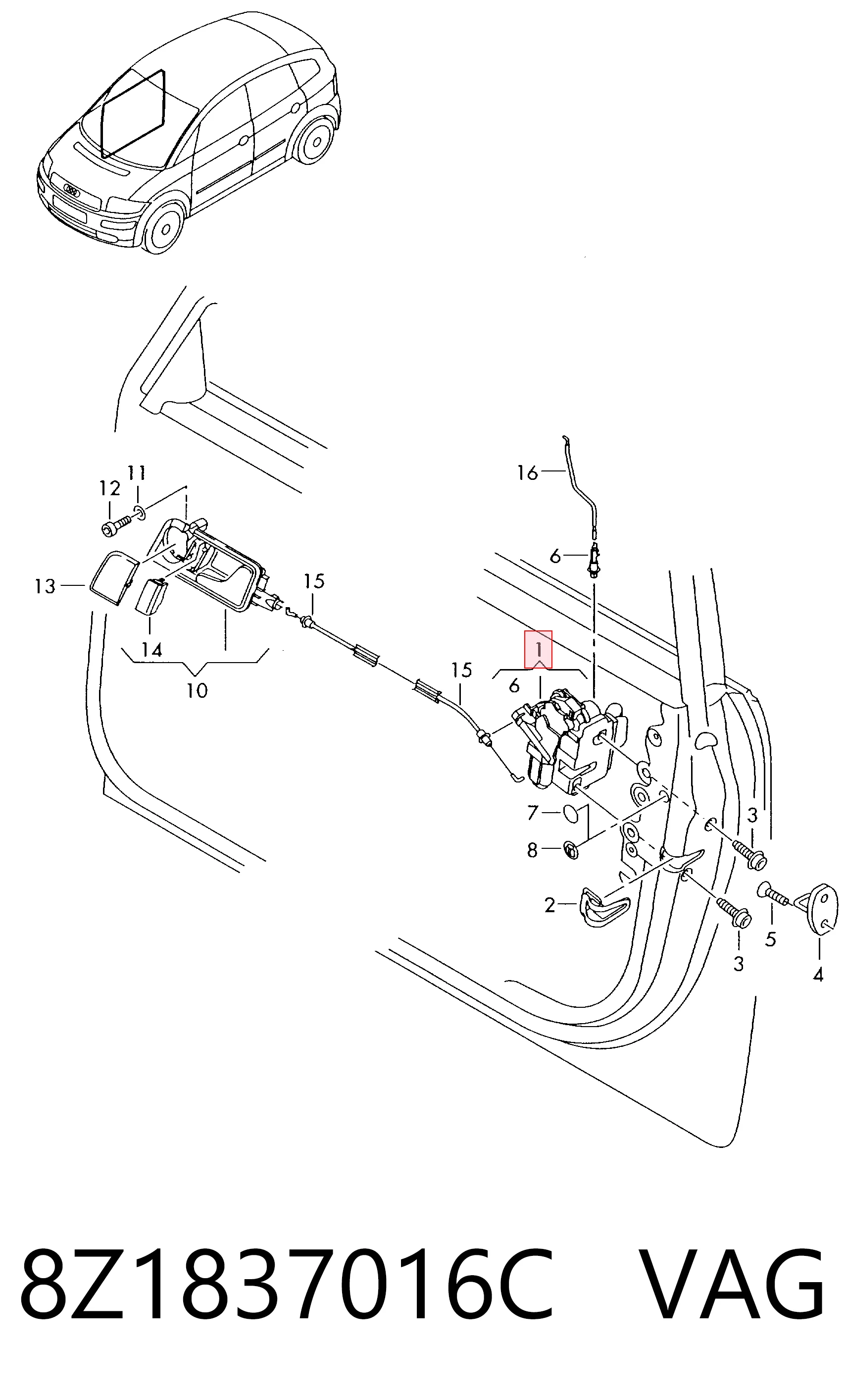  Замок передней правой двери Audi A2 