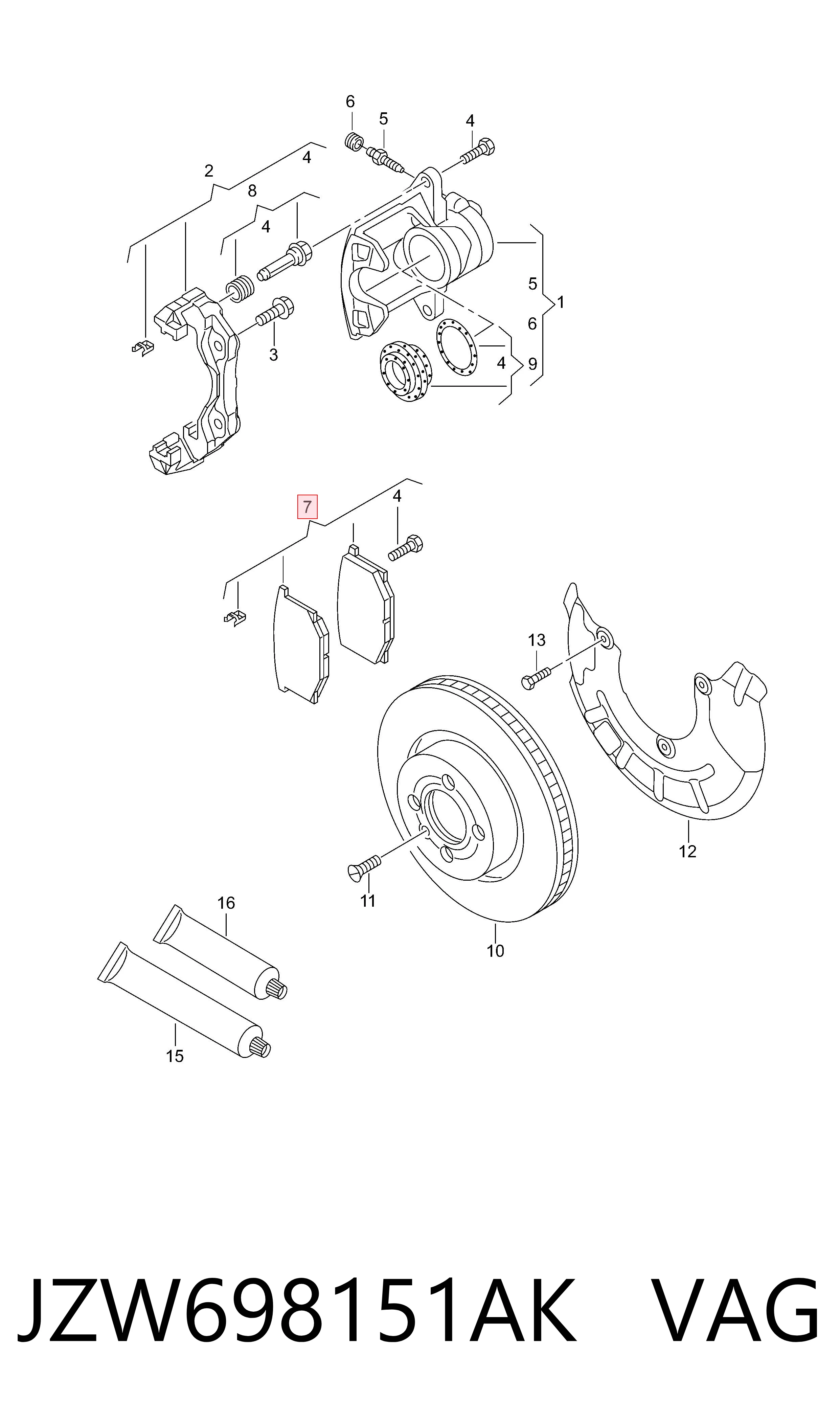 Колодки тормозные передние дисковые VAG JZW698151AK