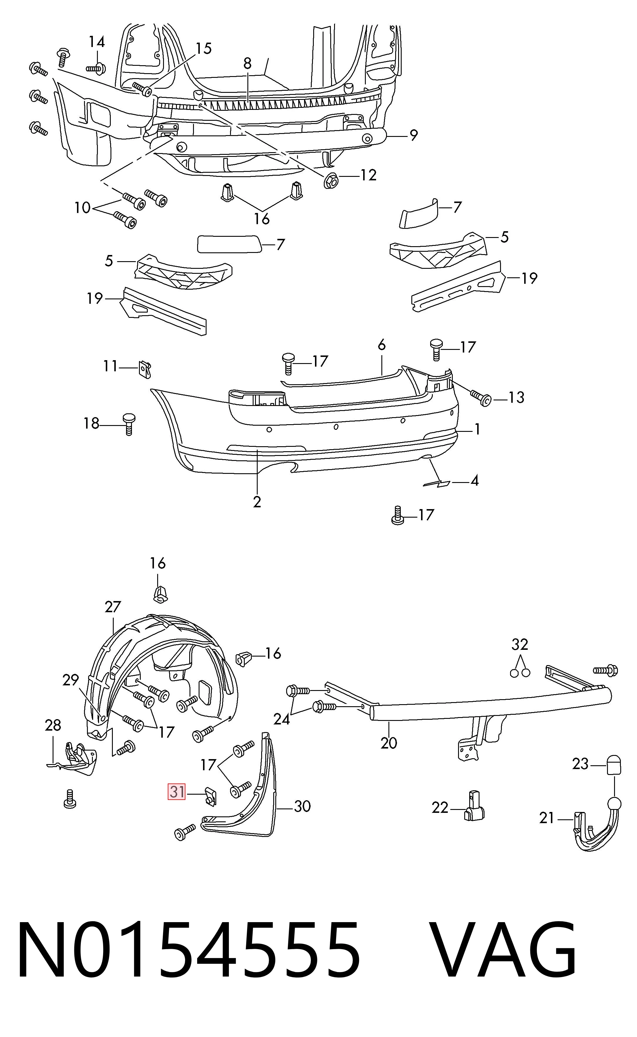 N0154555 VAG Клипса крепления брызговика