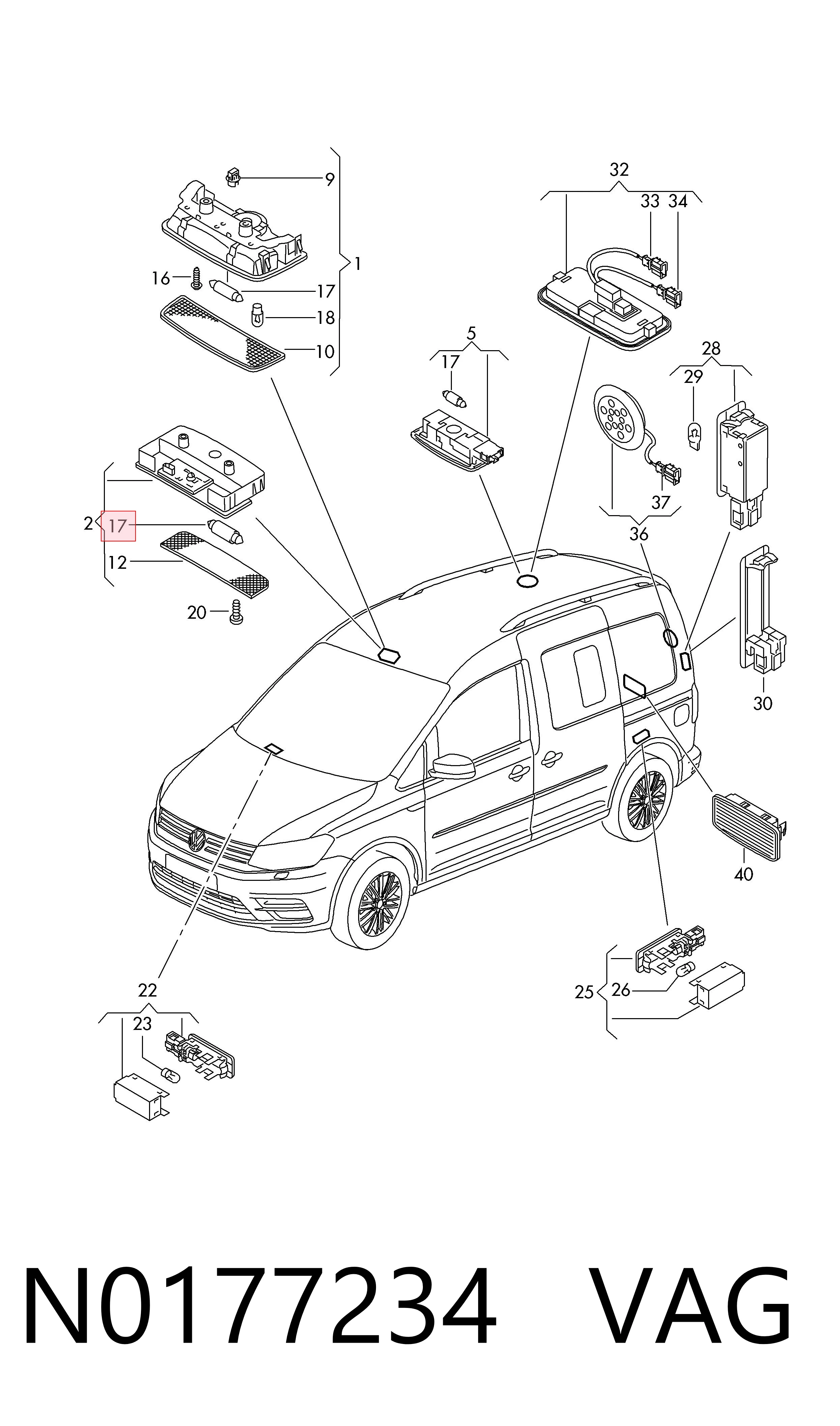 N0177234 VAG Лампочка плафона освещения салона/кабины