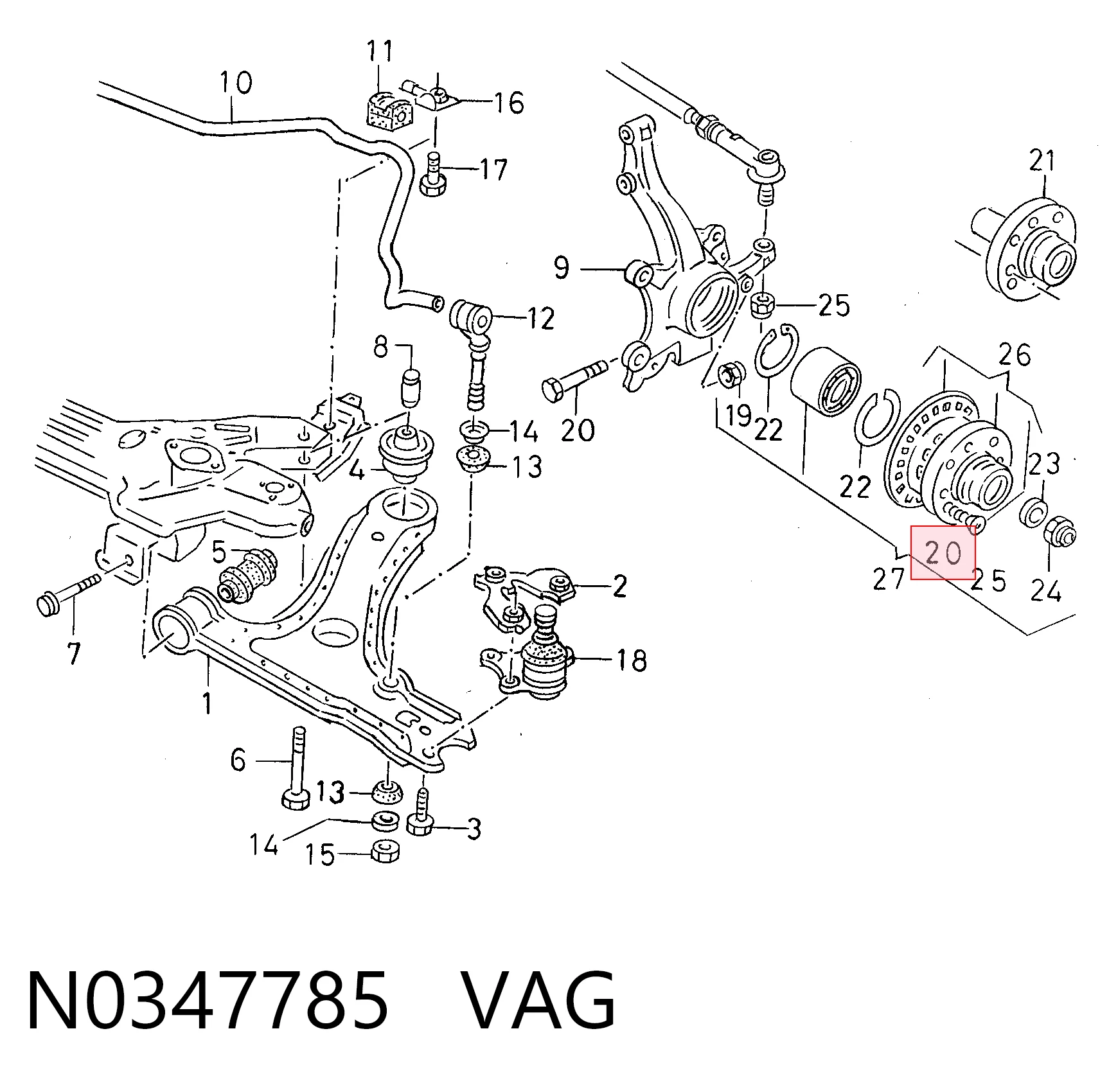 N0347785 VAG Болт крепления передней шаровой опоры к цапфе