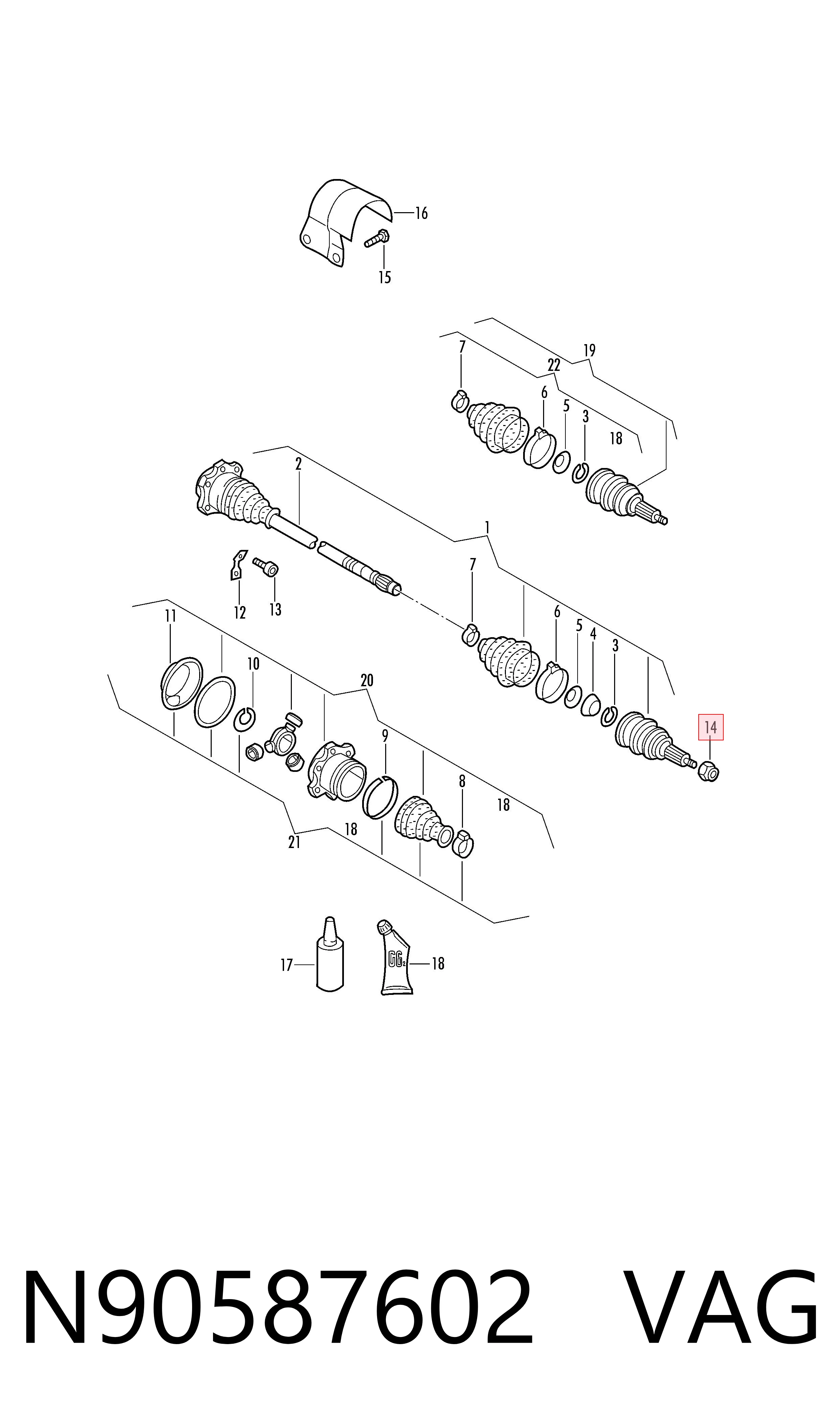 N90587602 VAG Гайка полуоси передней