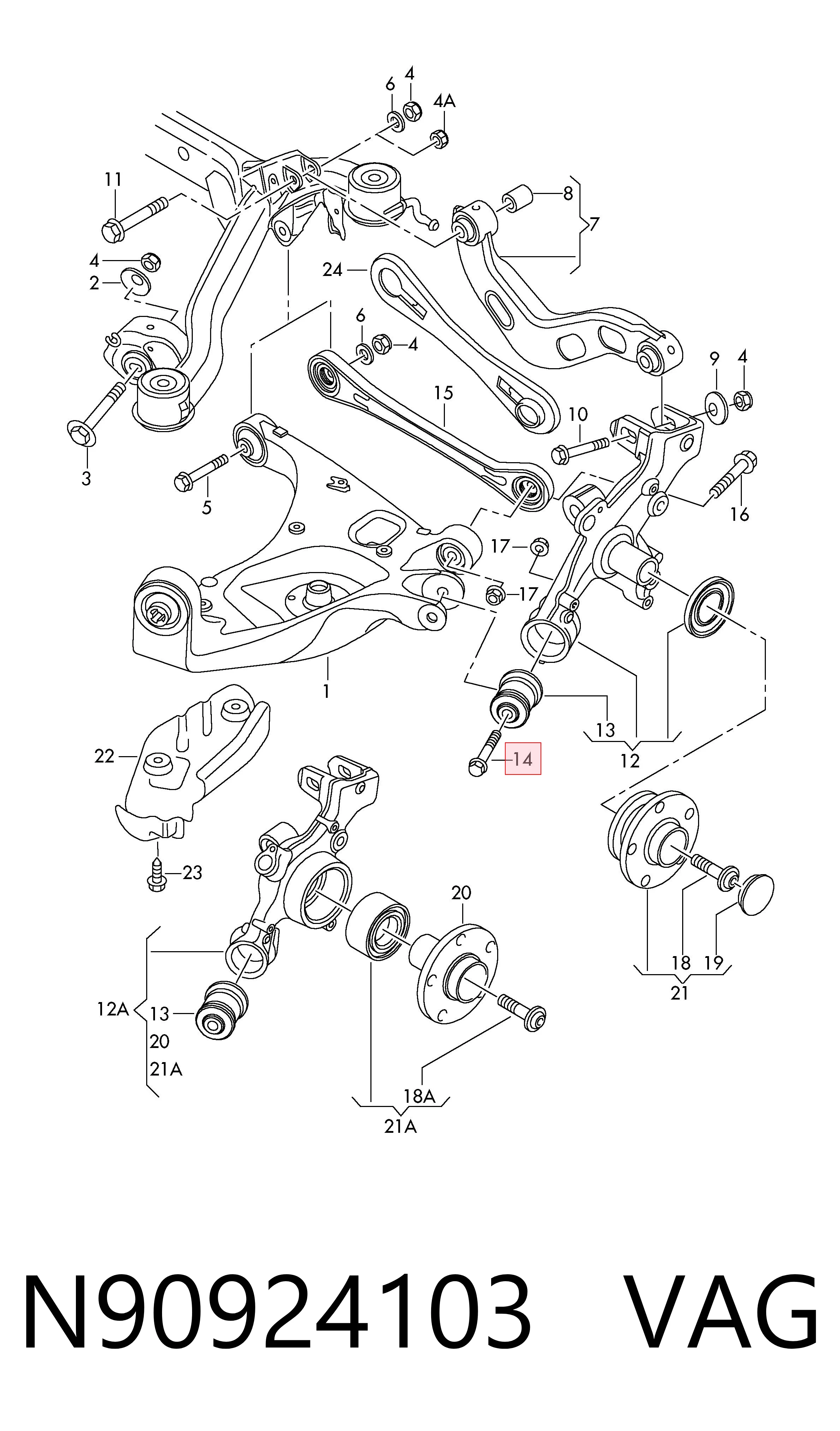Болт переднего рычага VAG N90924103 цена, от 6.08 USD