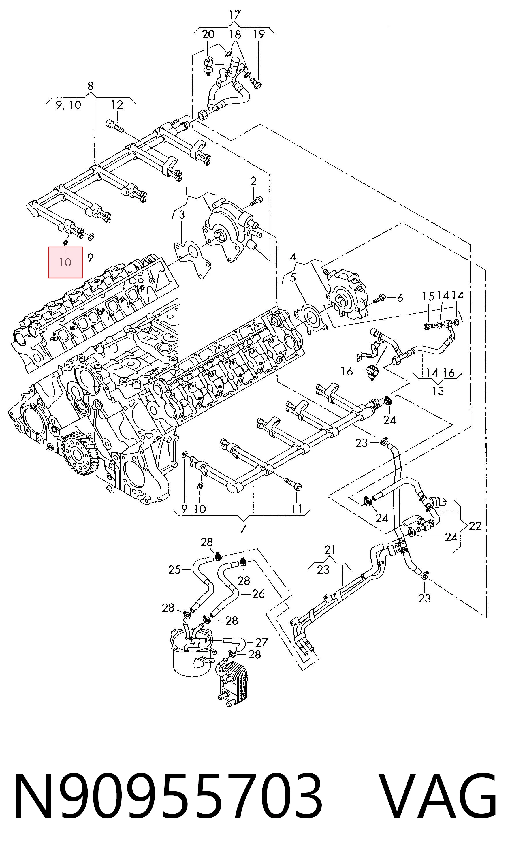 N90955703 VAG Кольцо уплотнительное топливной трубки