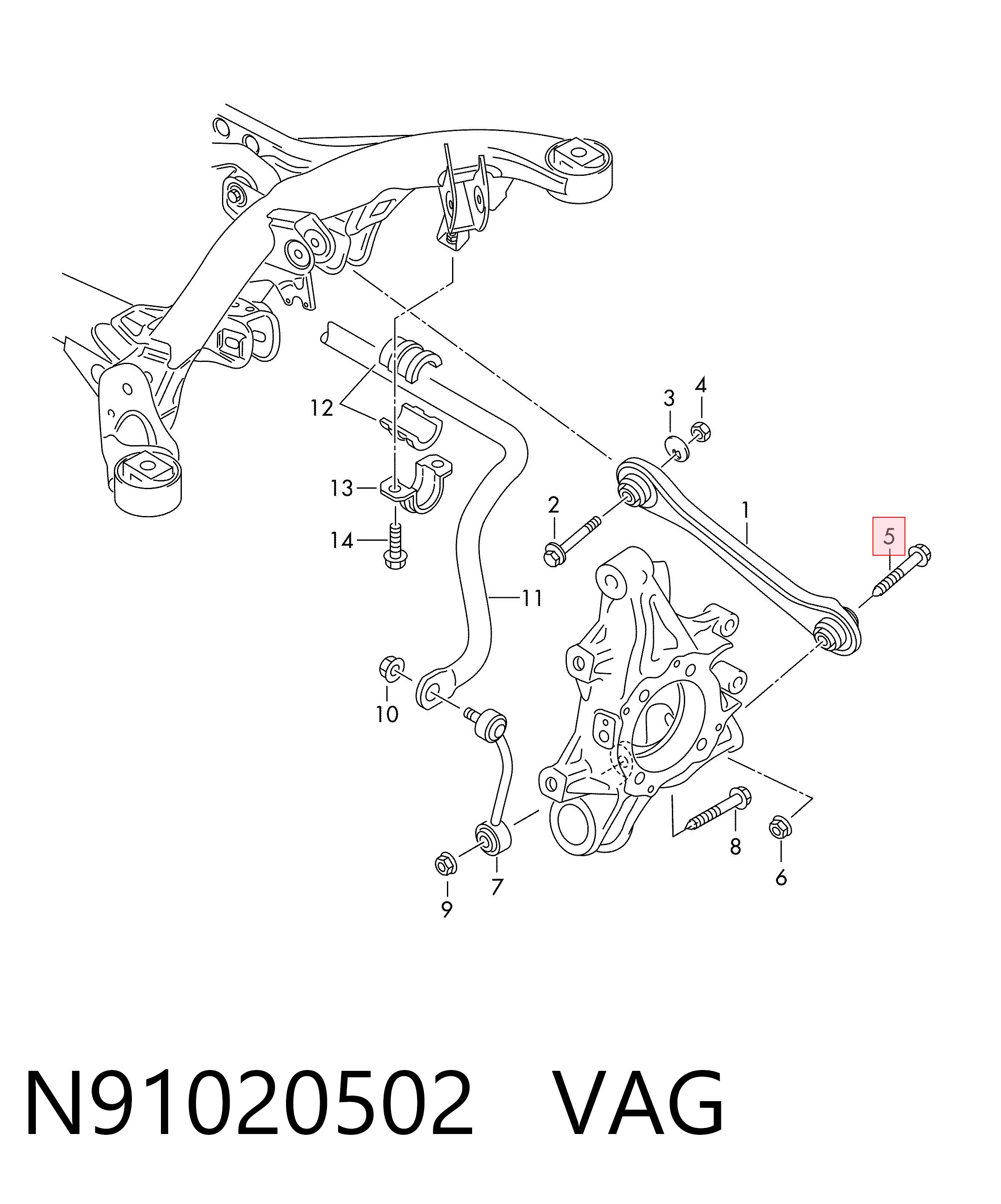 N91020502 VAG Болт крепления заднего нижнего рычага, наружный