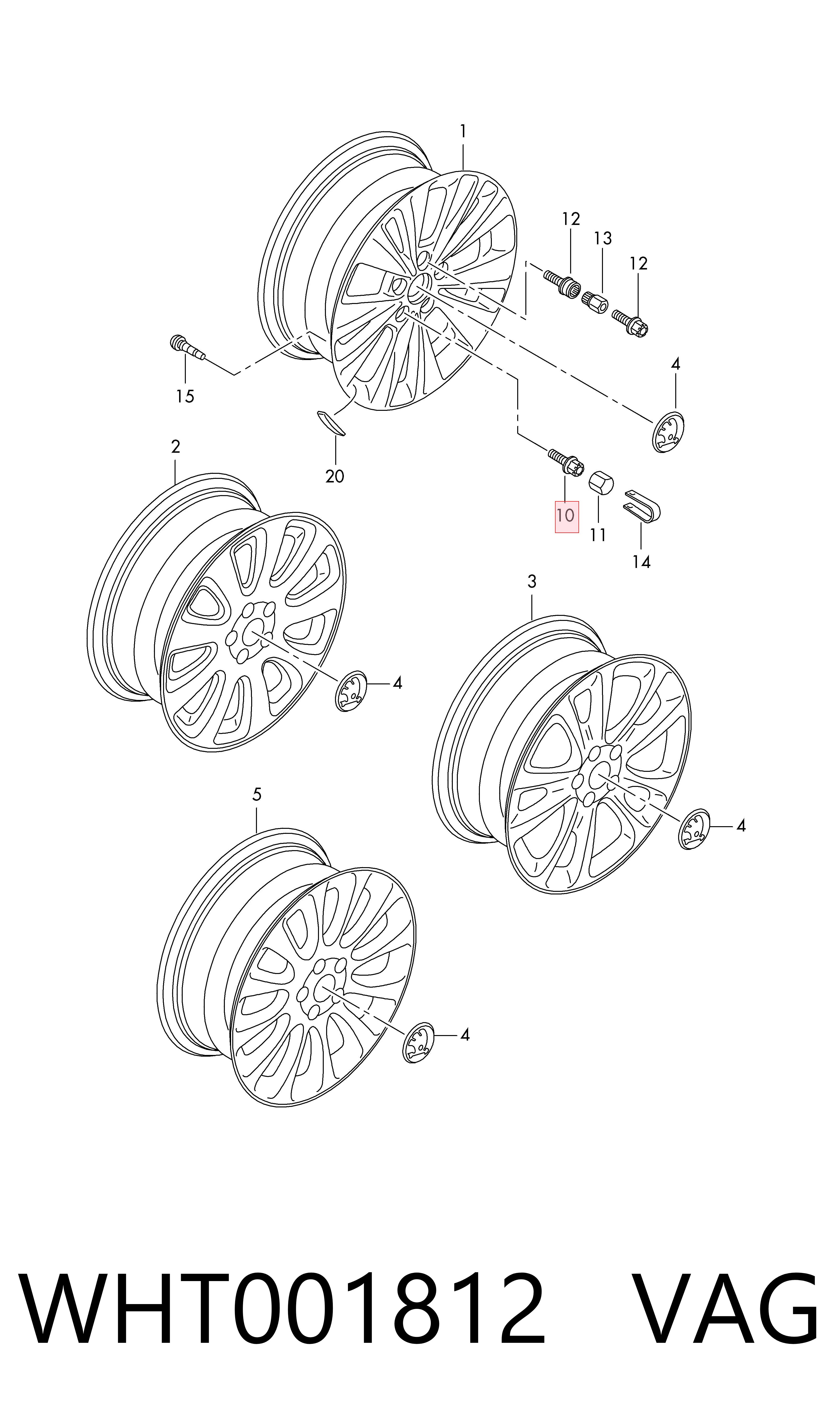 Болт колесный  VAG WHT001812 цена, от 4.92 USD