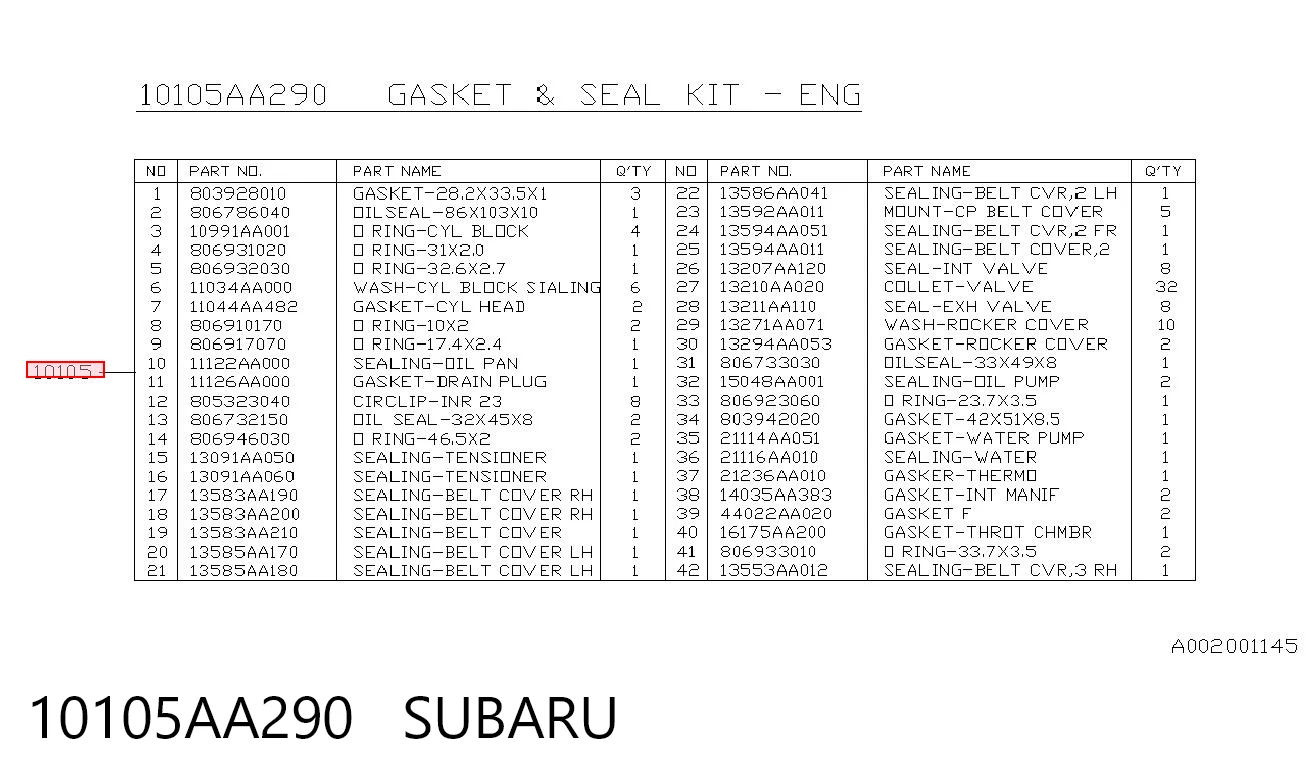 ST10105AA290 SAT Комплект прокладок на двигатель