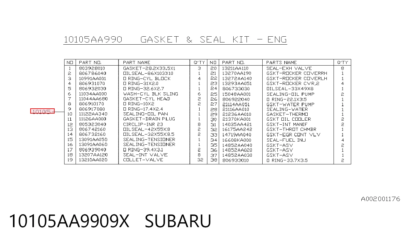 Комплект прокладок на двигатель на Subaru Impreza III GH
