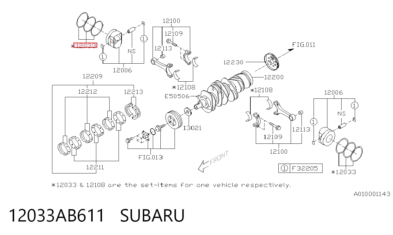 12033AB610 Market (OEM) Комплект поршневых колец, STD