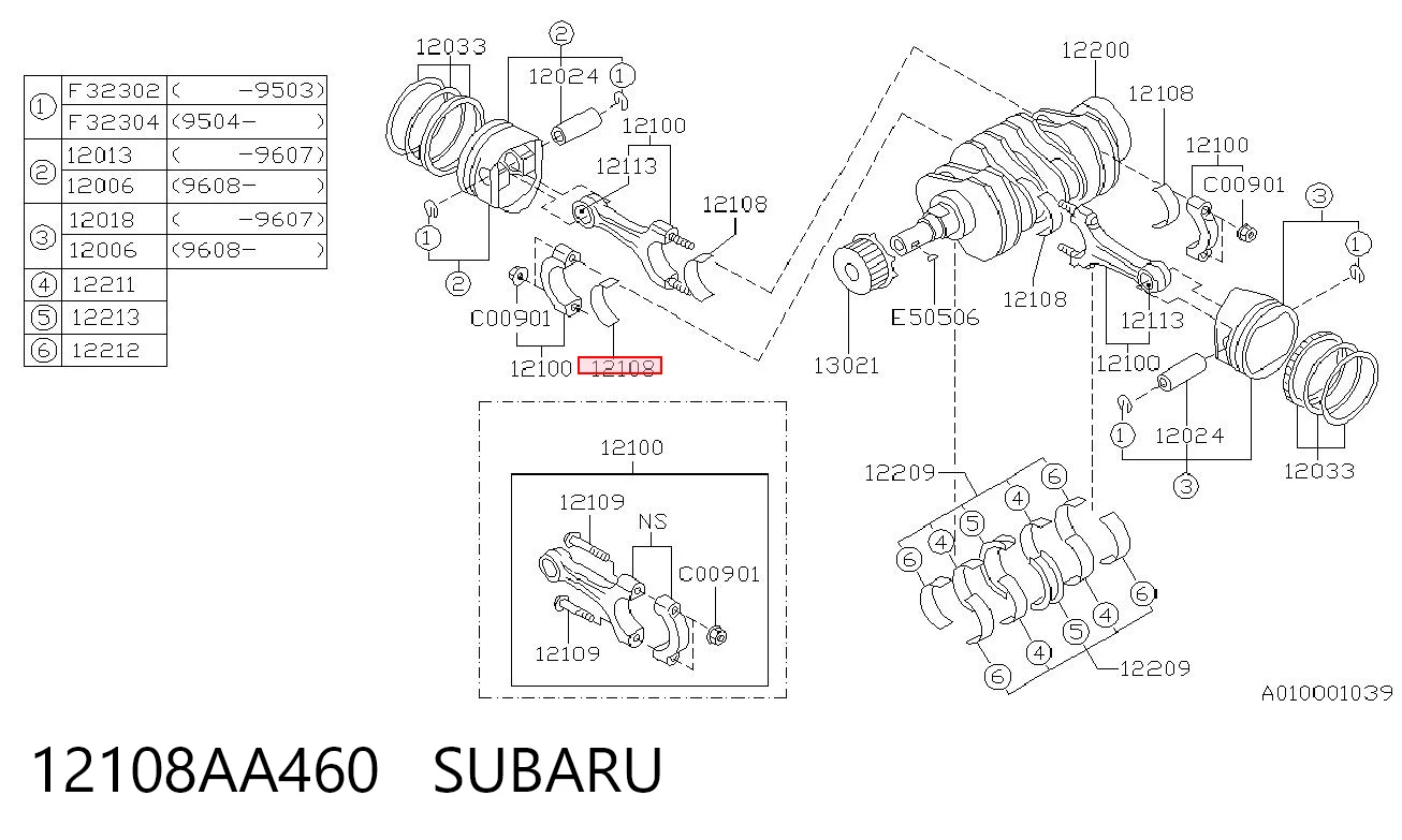 Комплект подшипников скольжения на Subaru Forester II S11, SG