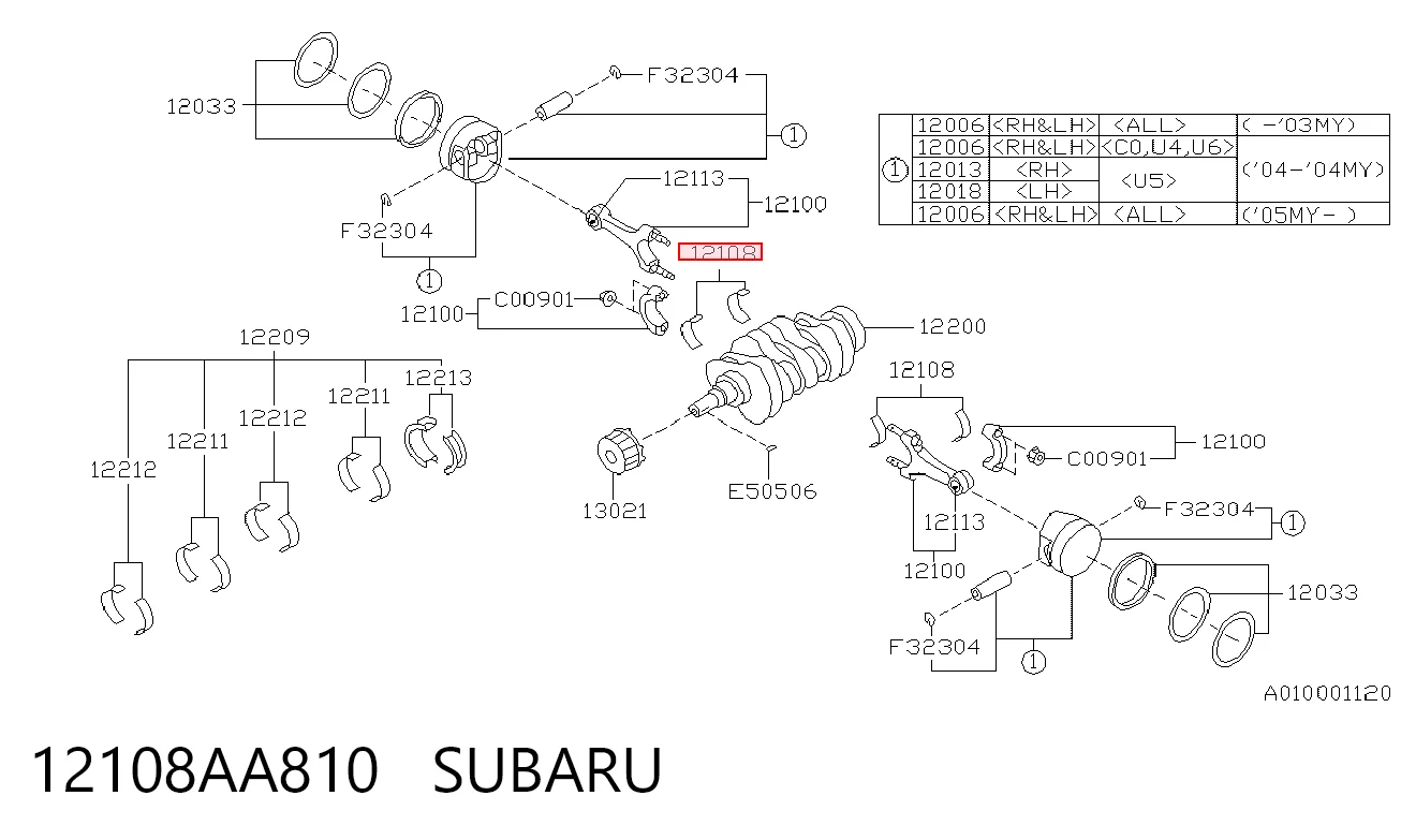 Комплект подшипников скольжения на Subaru Outback IV B14, BR