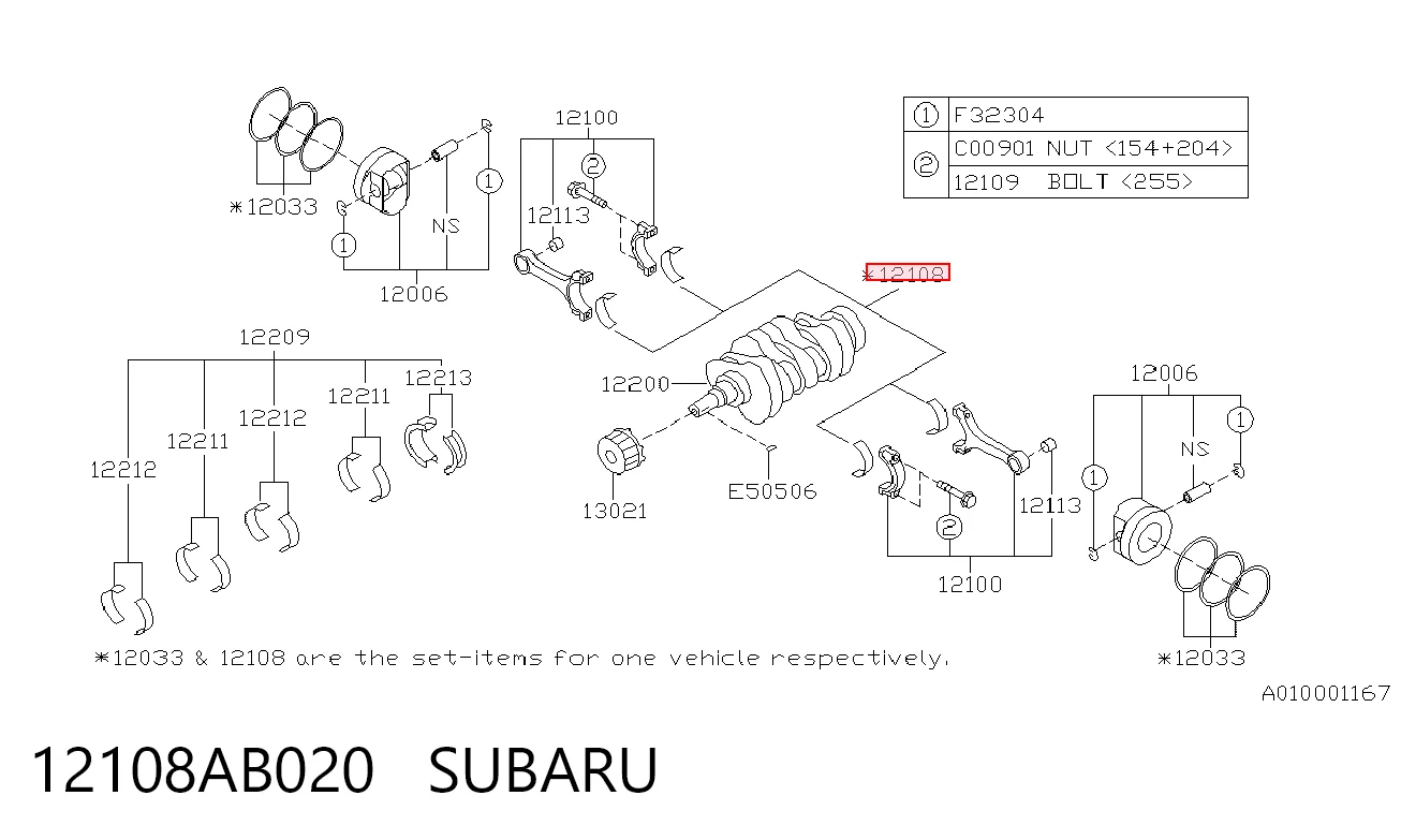 12108AB020 Subaru Комплект подшипников скольжения