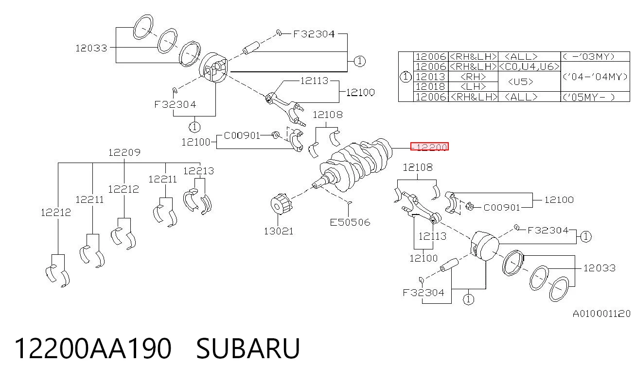 12200AA190 Subaru Коленвал двигателя