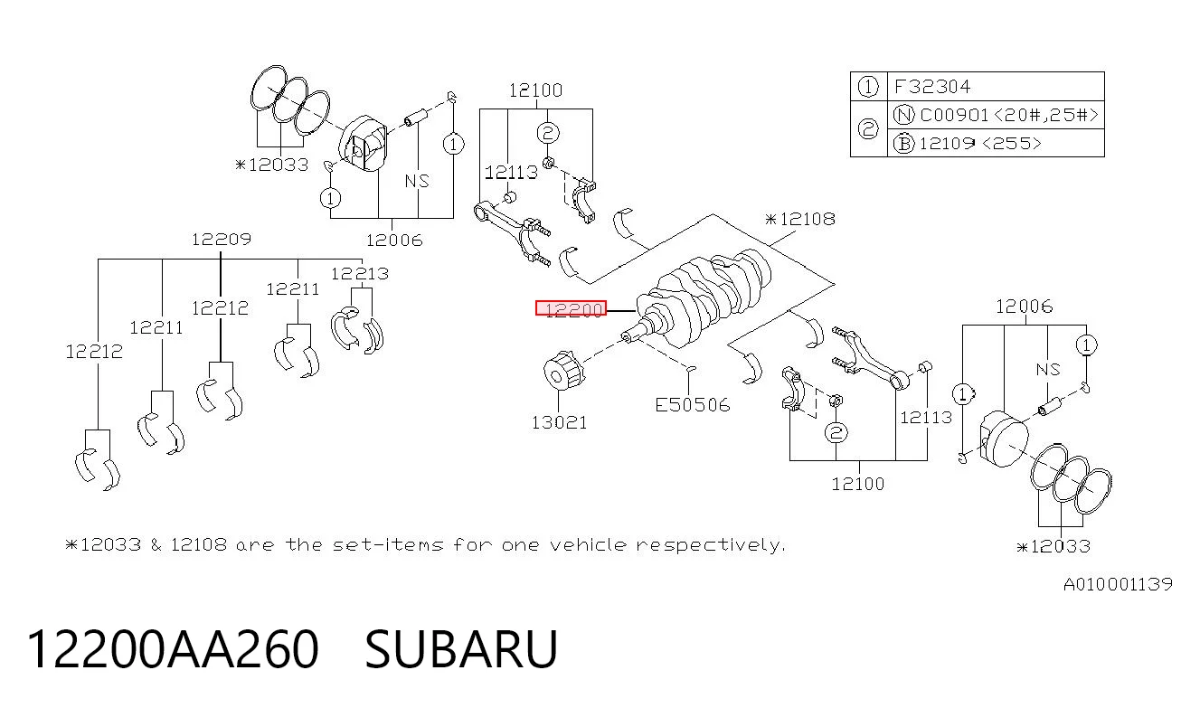 12200AA260 Subaru Коленвал двигателя