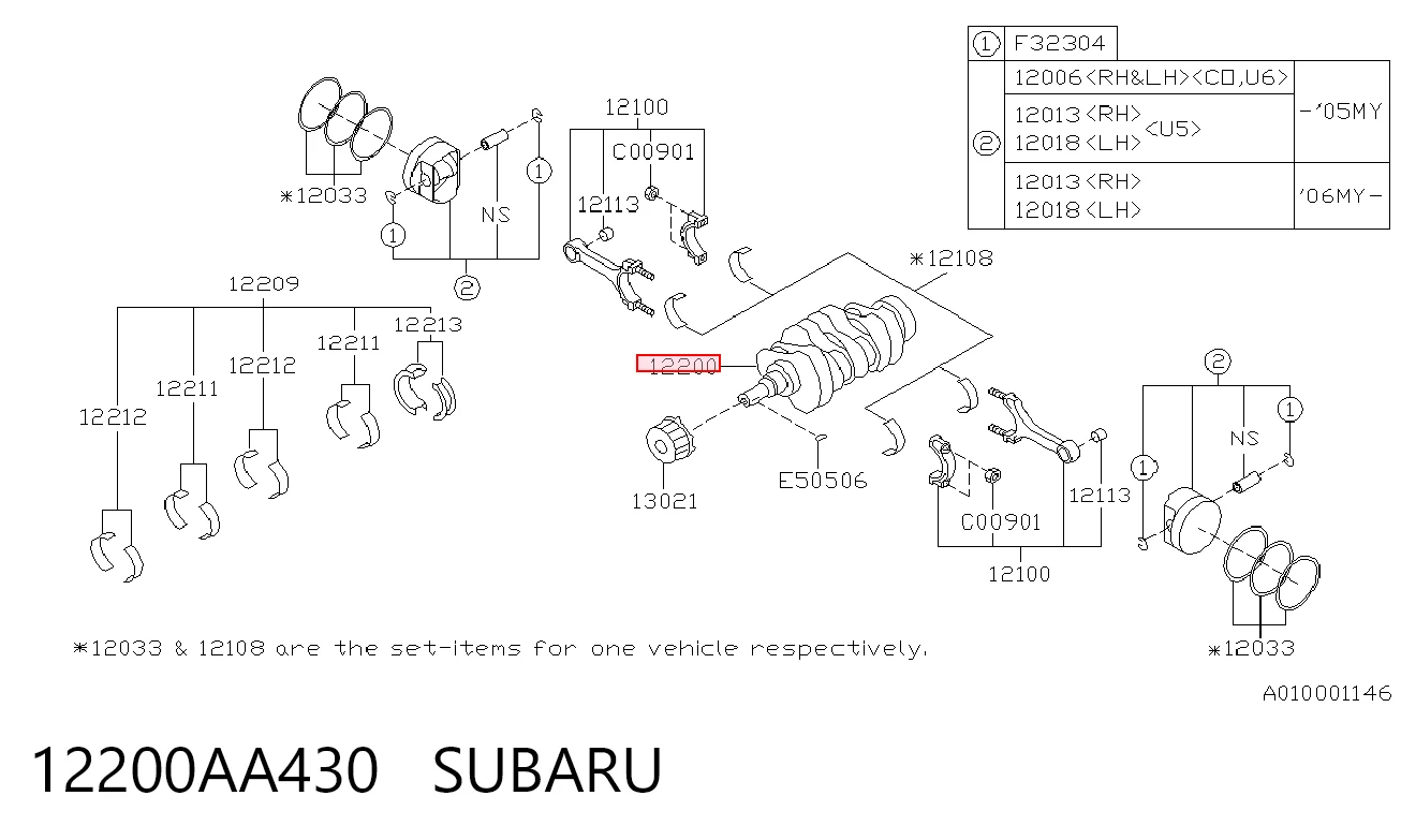 12200AA430 Subaru Коленвал двигателя