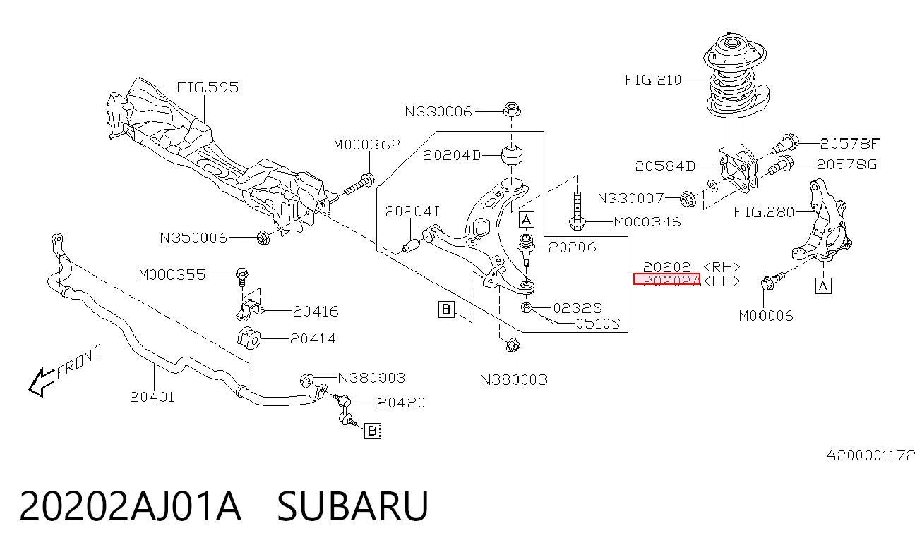 20202AJ01A Subaru Рычаг задней подвески нижний, левый